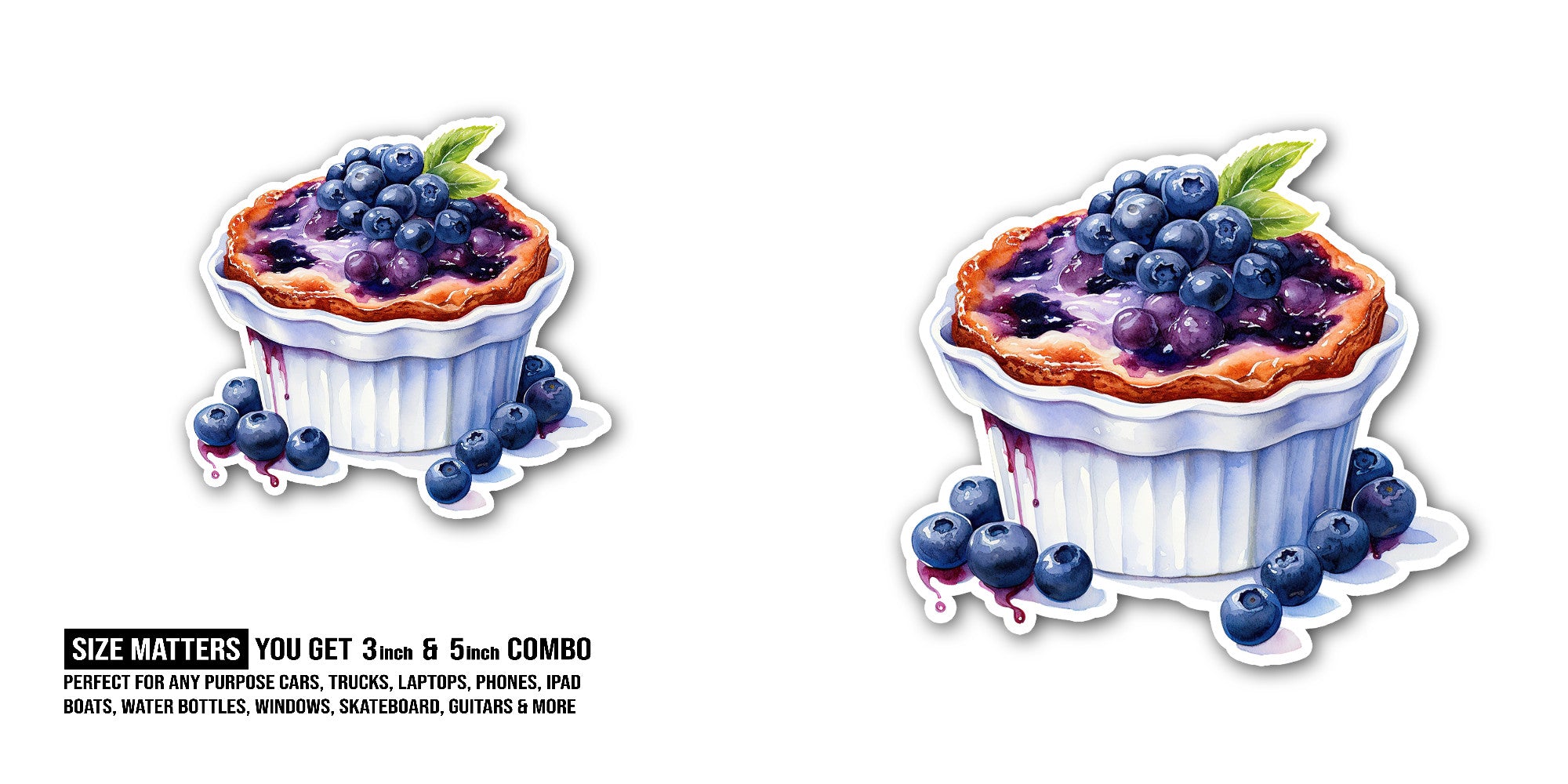 Blueberry popsicles Sticker, Waterproof Vinyl Decal Sticker Indoor Or Outdoor 2 (Pieces) 3" and 5"