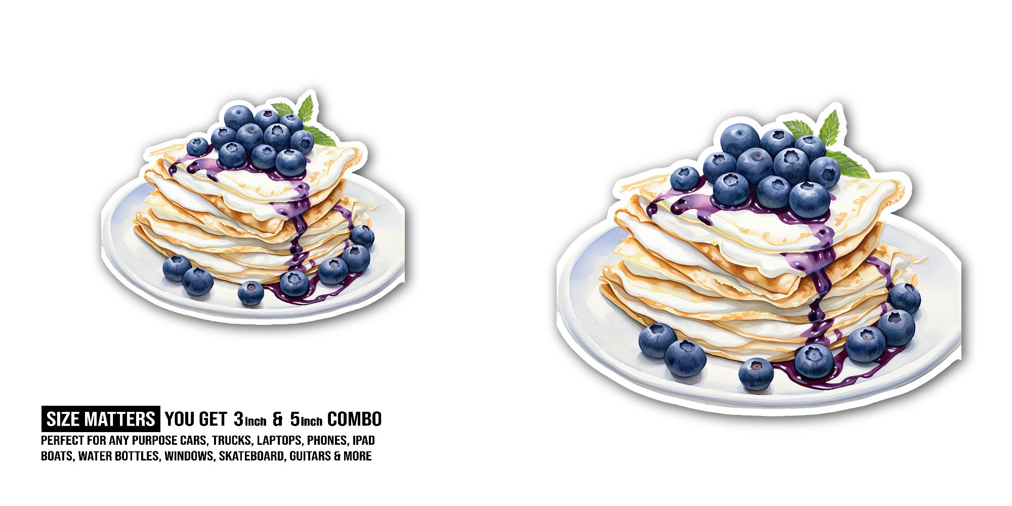 Blueberry dessert Sticker, Waterproof Vinyl Decal Sticker Indoor Or Outdoor 2 (Pieces) 3" and 5"