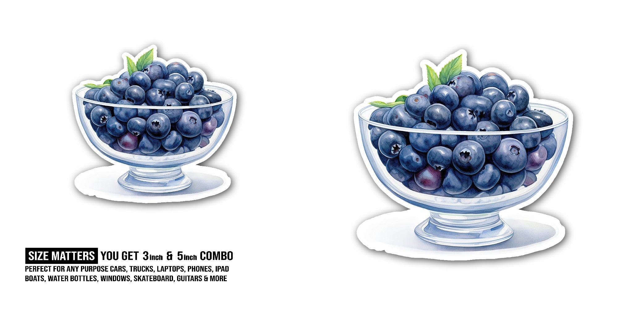 Blueberry pancakes Sticker, Waterproof Vinyl Decal Sticker Indoor Or Outdoor 2 (Pieces) 3" and 5"