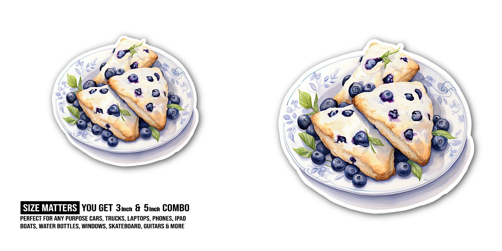 Blueberry scones Sticker, Waterproof Vinyl Decal Sticker Indoor Or Outdoor 2 (Pieces) 3" and 5"