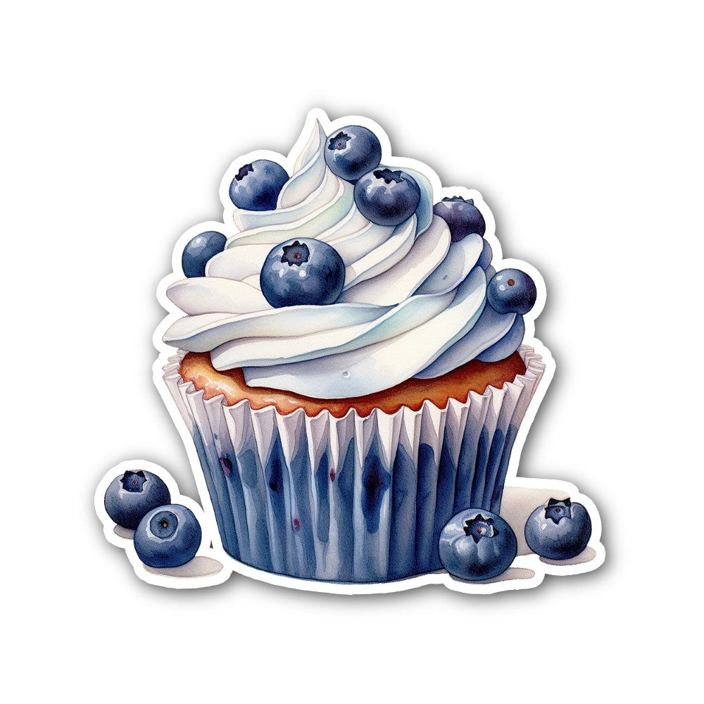 Blueberry cupcake Sticker, Waterproof Vinyl Decal Sticker Indoor Or Outdoor 2 (Pieces) 3" and 5"