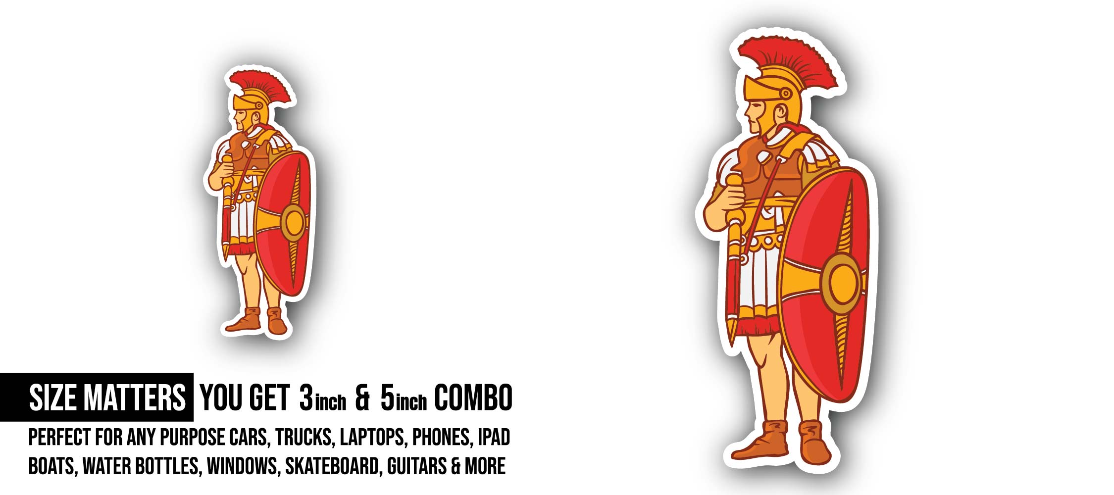 Roman Soldier Sticker, Waterproof Vinyl Decal Sticker Indoor Or Outdoor 2 (Pieces) 3" and 5"