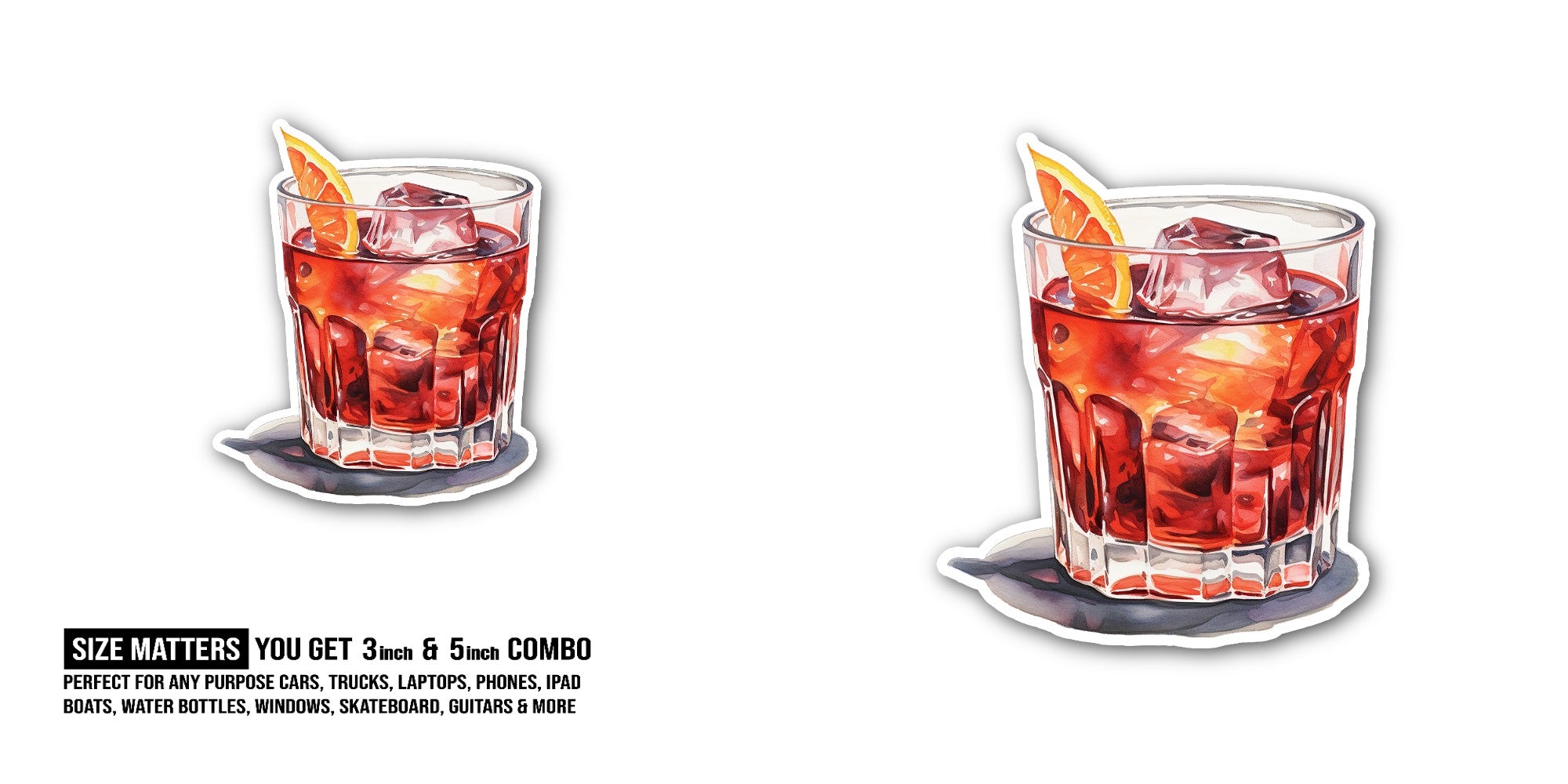 Cocktail glass Sticker, Waterproof Vinyl Decal Sticker Indoor Or Outdoor 2 (Pieces) 3" and 5"