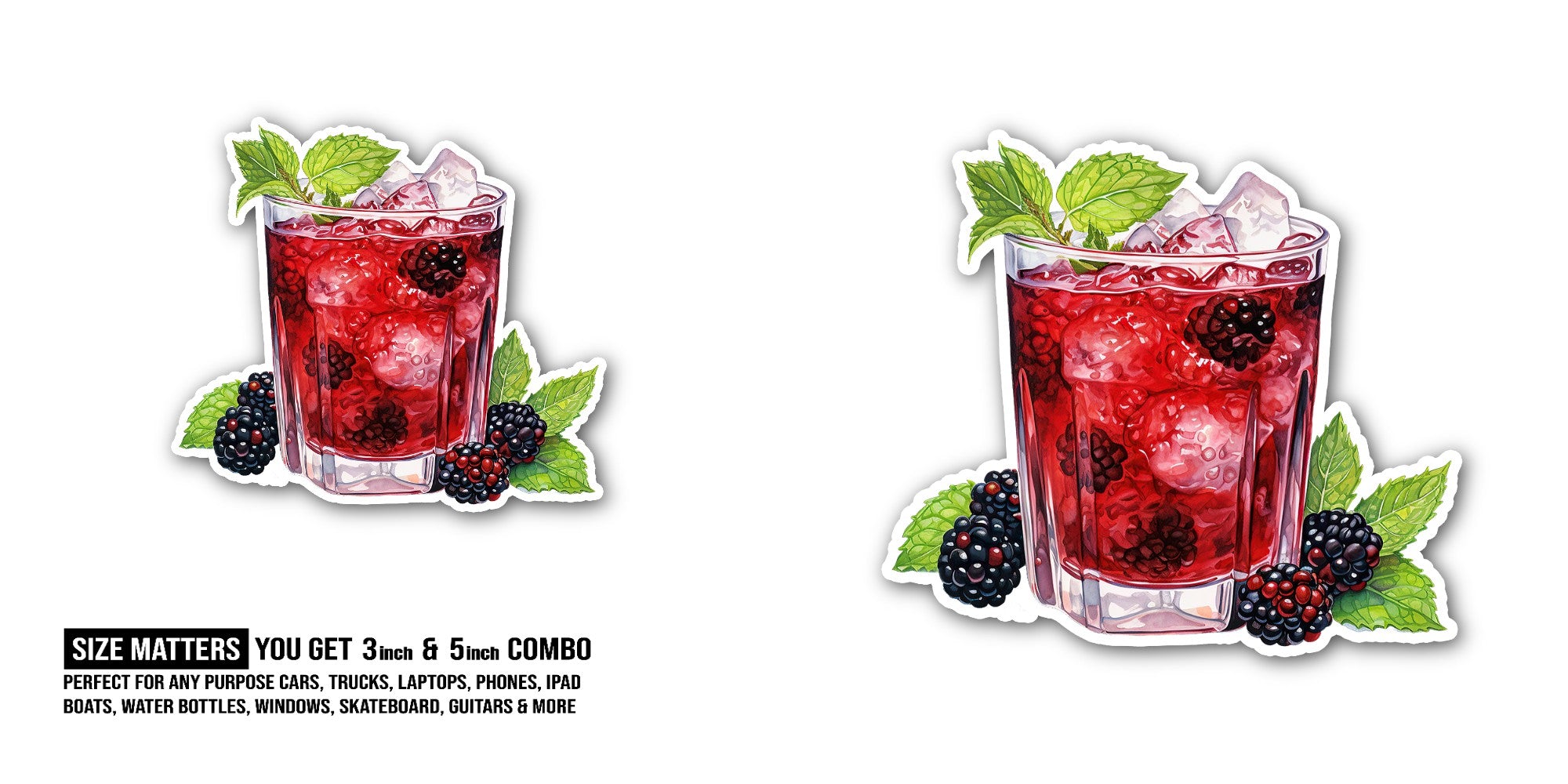 Glass Of Fruit Juice Sticker, Waterproof Vinyl Decal Sticker Indoor Or Outdoor 2 (Pieces) 3" and 5"