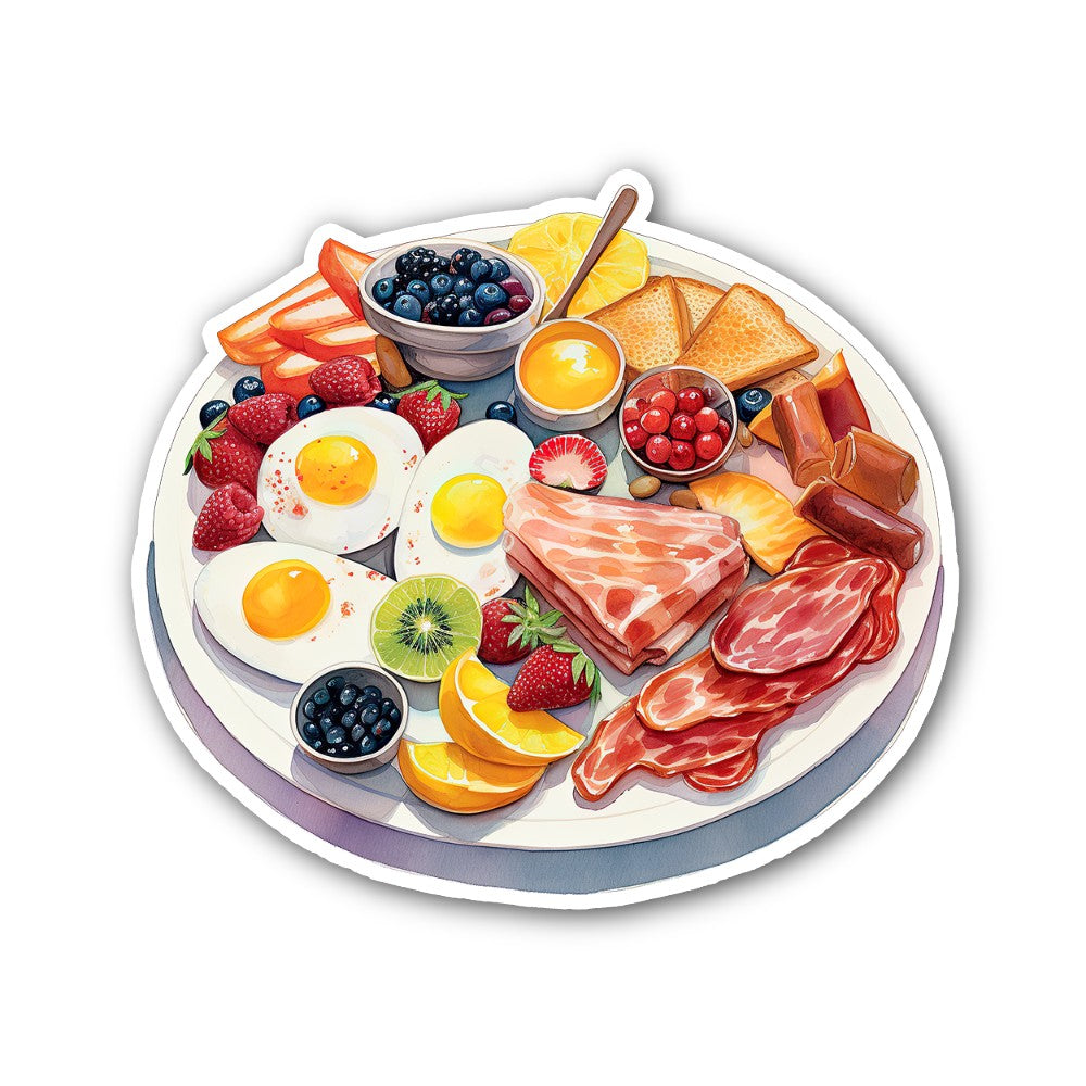 Good Breakfast Plate Sticker, Waterproof Vinyl Decal Sticker Indoor Or Outdoor 2 (Pieces) 3" and 5"