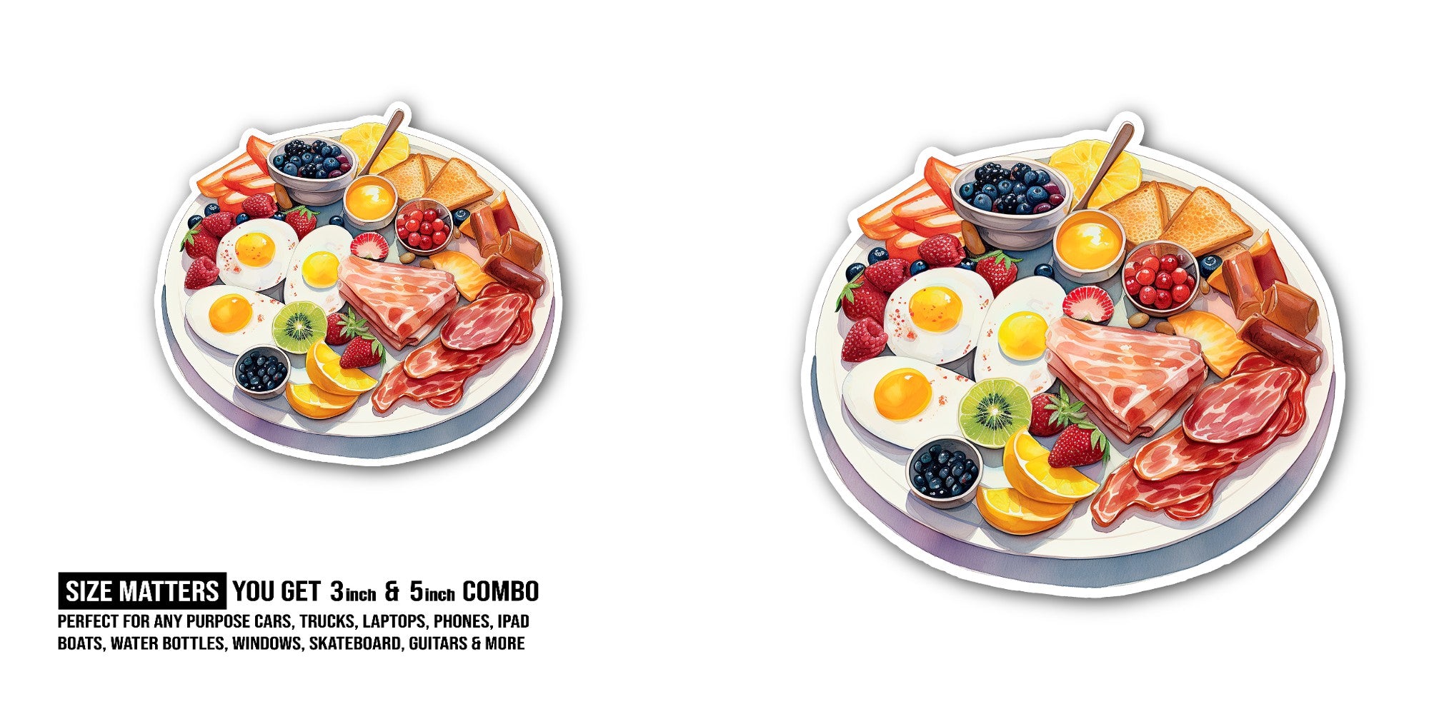 Good Breakfast Plate Sticker, Waterproof Vinyl Decal Sticker Indoor Or Outdoor 2 (Pieces) 3" and 5"