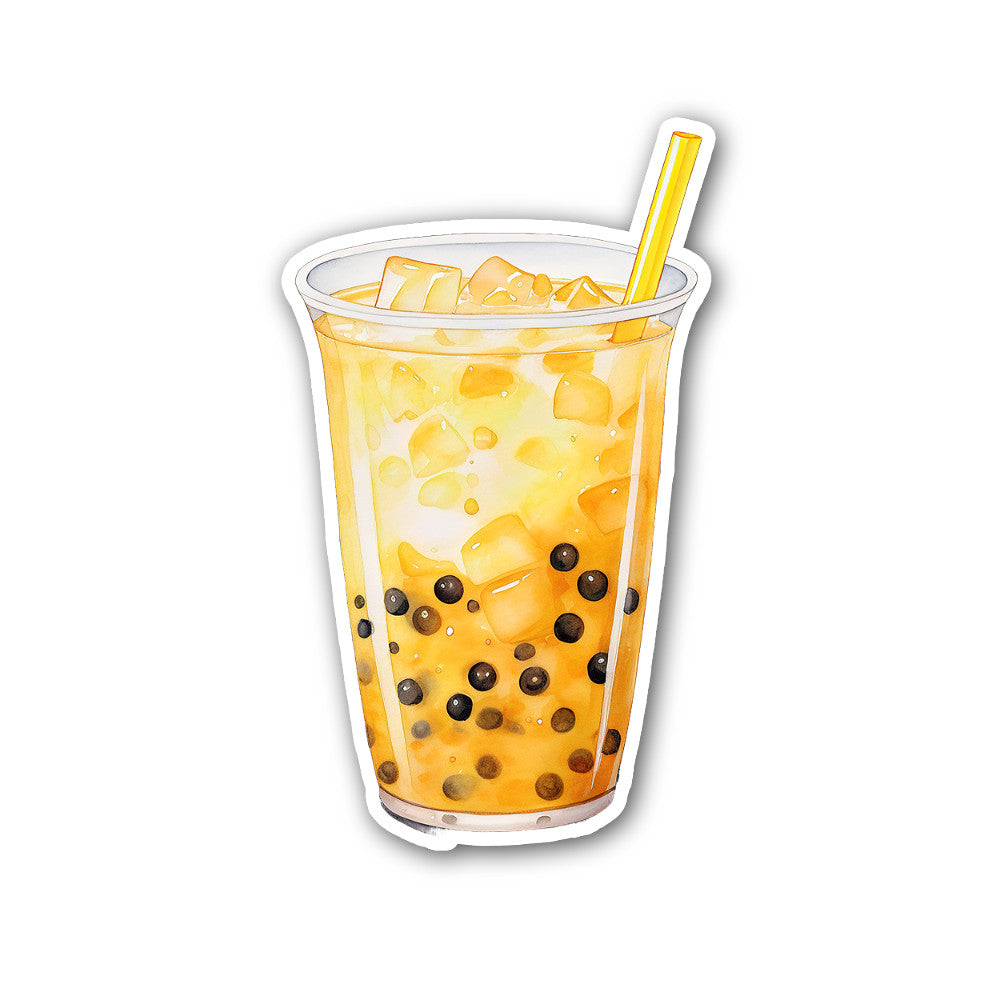 Yellow Colour Bubble Tea  Sticker, Waterproof Vinyl Decal Sticker Indoor Or Outdoor 2 (Pieces) 3" and 5"