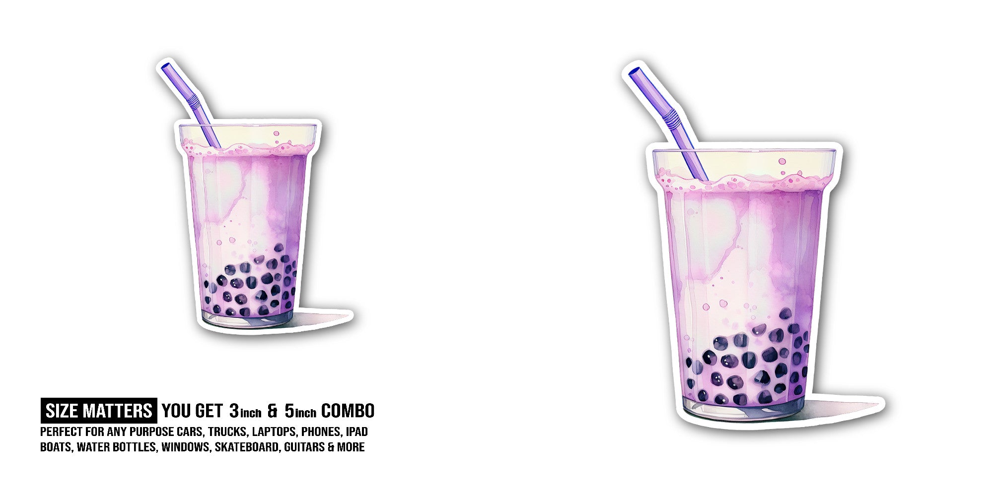 Purple Colour Bubble Tea Sticker, Waterproof Vinyl Decal Sticker Indoor Or Outdoor 2 (Pieces) 3" and 5"