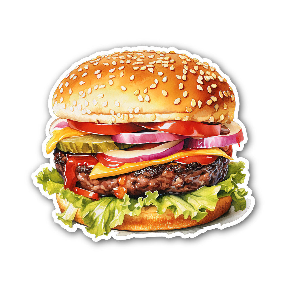 Cute Burger Sticker, Waterproof Vinyl Decal Sticker Indoor Or Outdoor 2 (Pieces) 3" and 5"