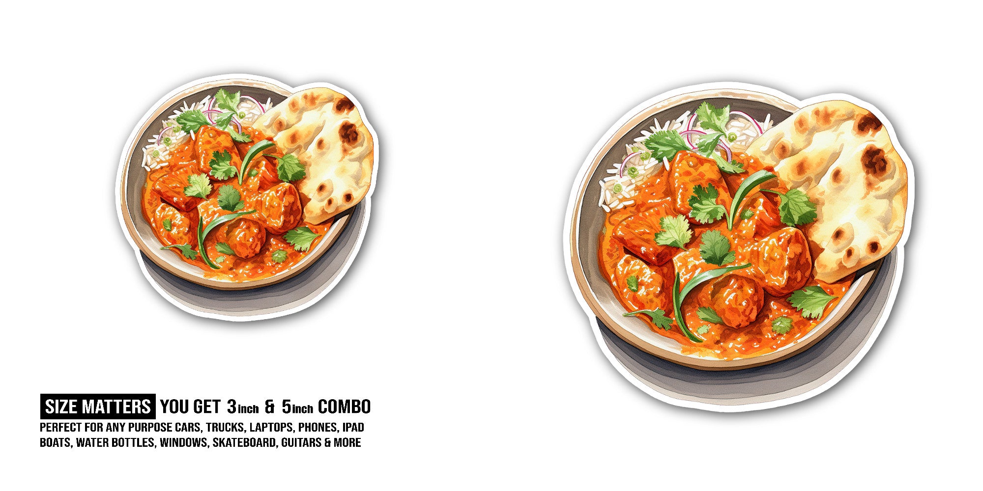 Butter Chicken Curry Sticker, Waterproof Vinyl Decal Sticker Indoor Or Outdoor 2 (Pieces) 3" and 5"