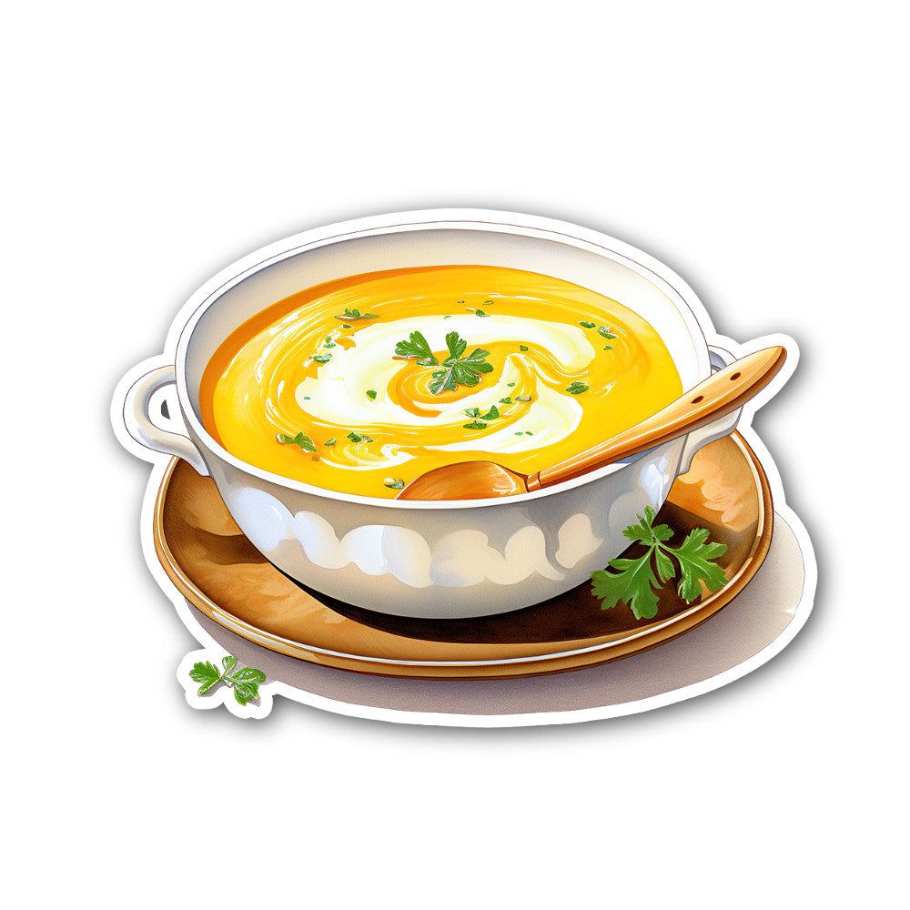 Cream Of Pumpkin Soup Sticker, Waterproof Vinyl Decal Sticker Indoor Or Outdoor 2 (Pieces) 3" and 5"