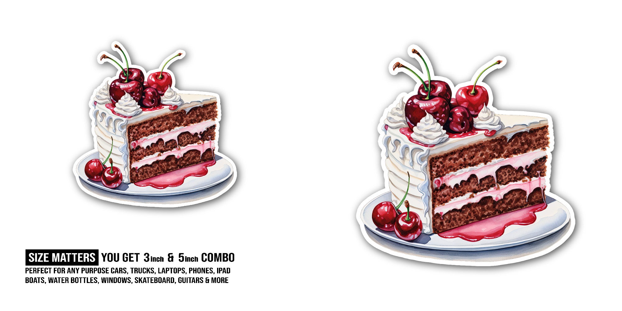 Chocolate Berry Cake Sticker, Waterproof Vinyl Decal Sticker Indoor Or Outdoor 2 (Pieces) 3" and 5"