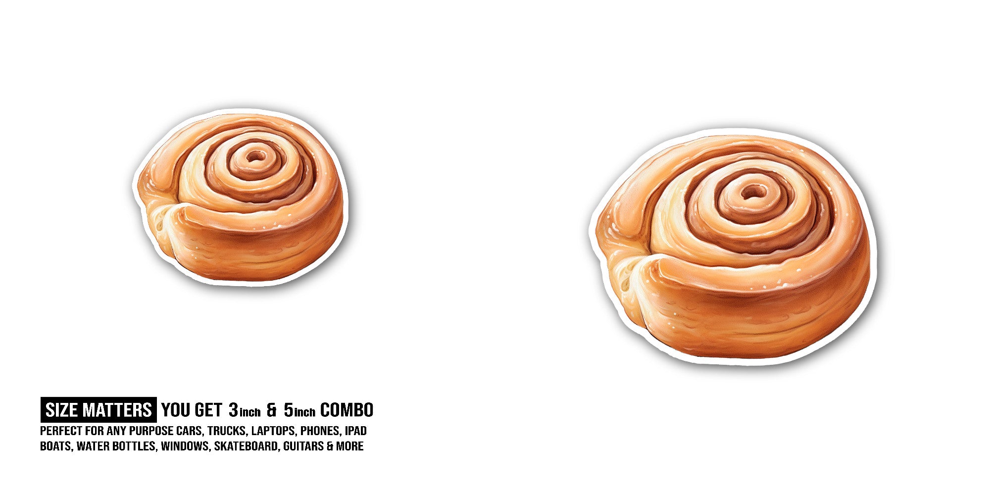 Cute Cinnamon Rolls bread Sticker, Waterproof Vinyl Decal Sticker Indoor Or Outdoor 2 (Pieces) 3" and 5"