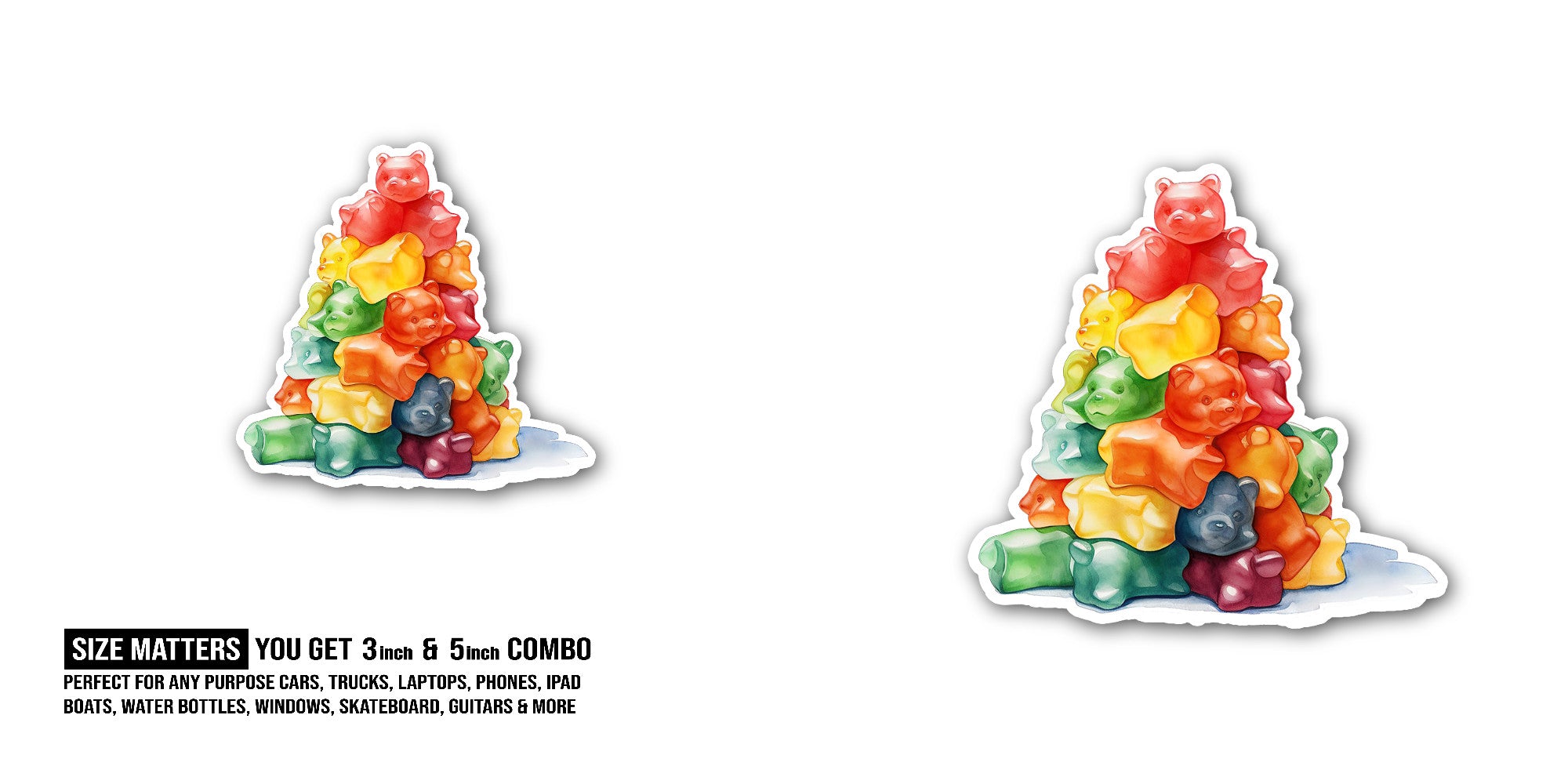 Colourful Gummy Bears Sticker, Waterproof Vinyl Decal Sticker Indoor Or Outdoor 2 (Pieces) 3" and 5"
