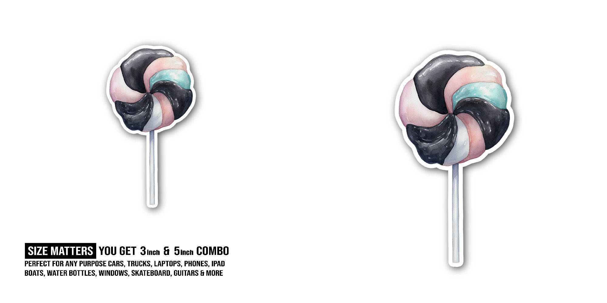 Colourful Lollipop Sticker, Waterproof Vinyl Decal Sticker Indoor Or Outdoor 2 (Pieces) 3" and 5"