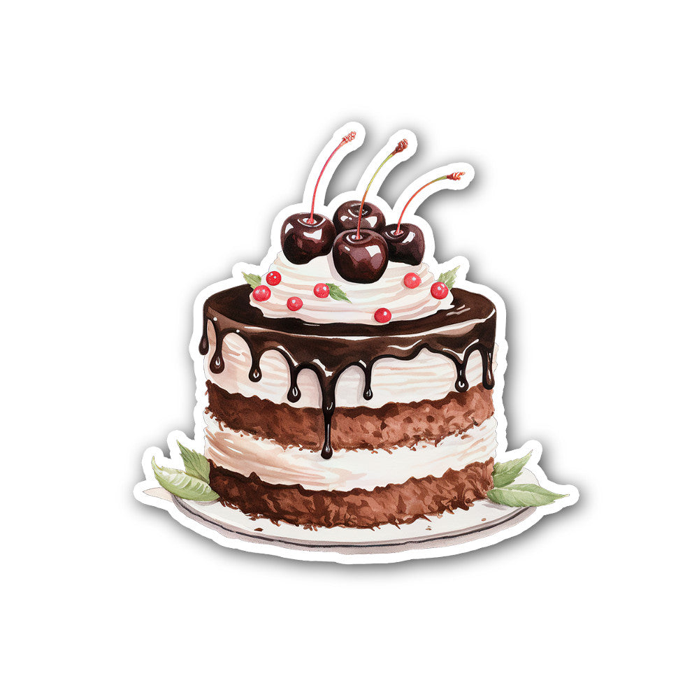 Cute Black forest cake Sticker, Waterproof Vinyl Decal Sticker Indoor Or Outdoor 2 (Pieces) 3" and 5"