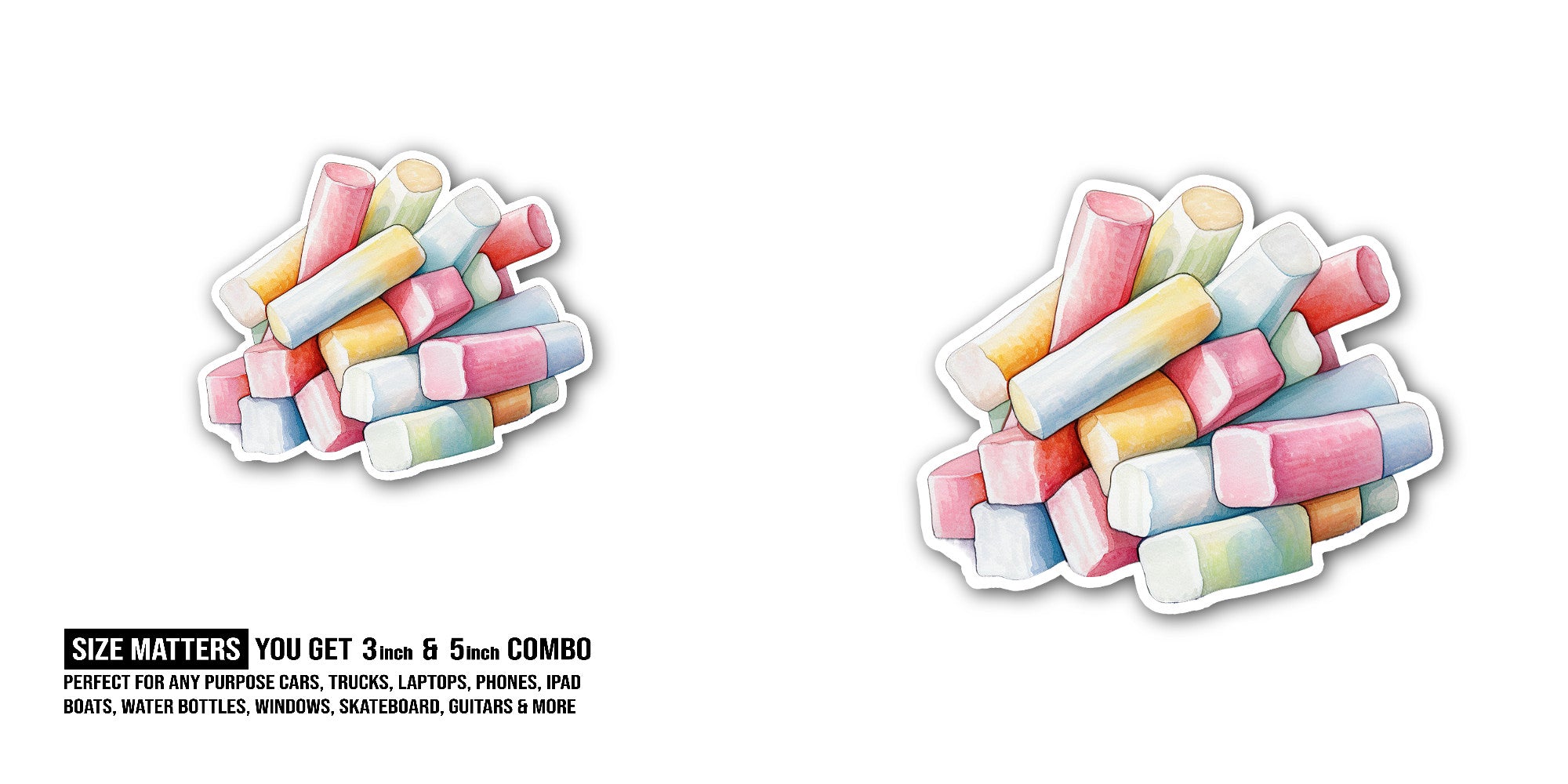 Cute Colourful Marshmallows Sticker, Waterproof Vinyl Decal Sticker Indoor Or Outdoor 2 (Pieces) 3" and 5"