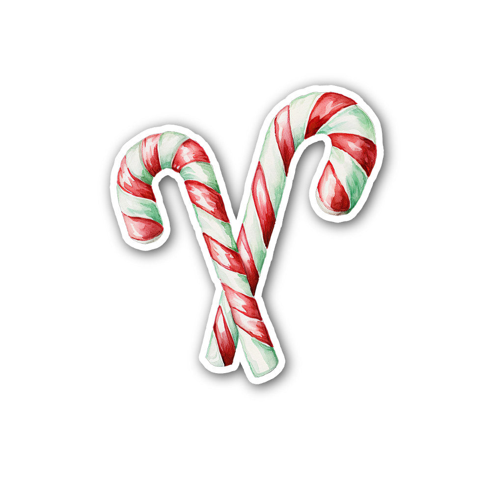 Red Candy Cane Sweets Sticker, Waterproof Vinyl Decal Sticker Indoor Or Outdoor 2 (Pieces) 3" and 5"