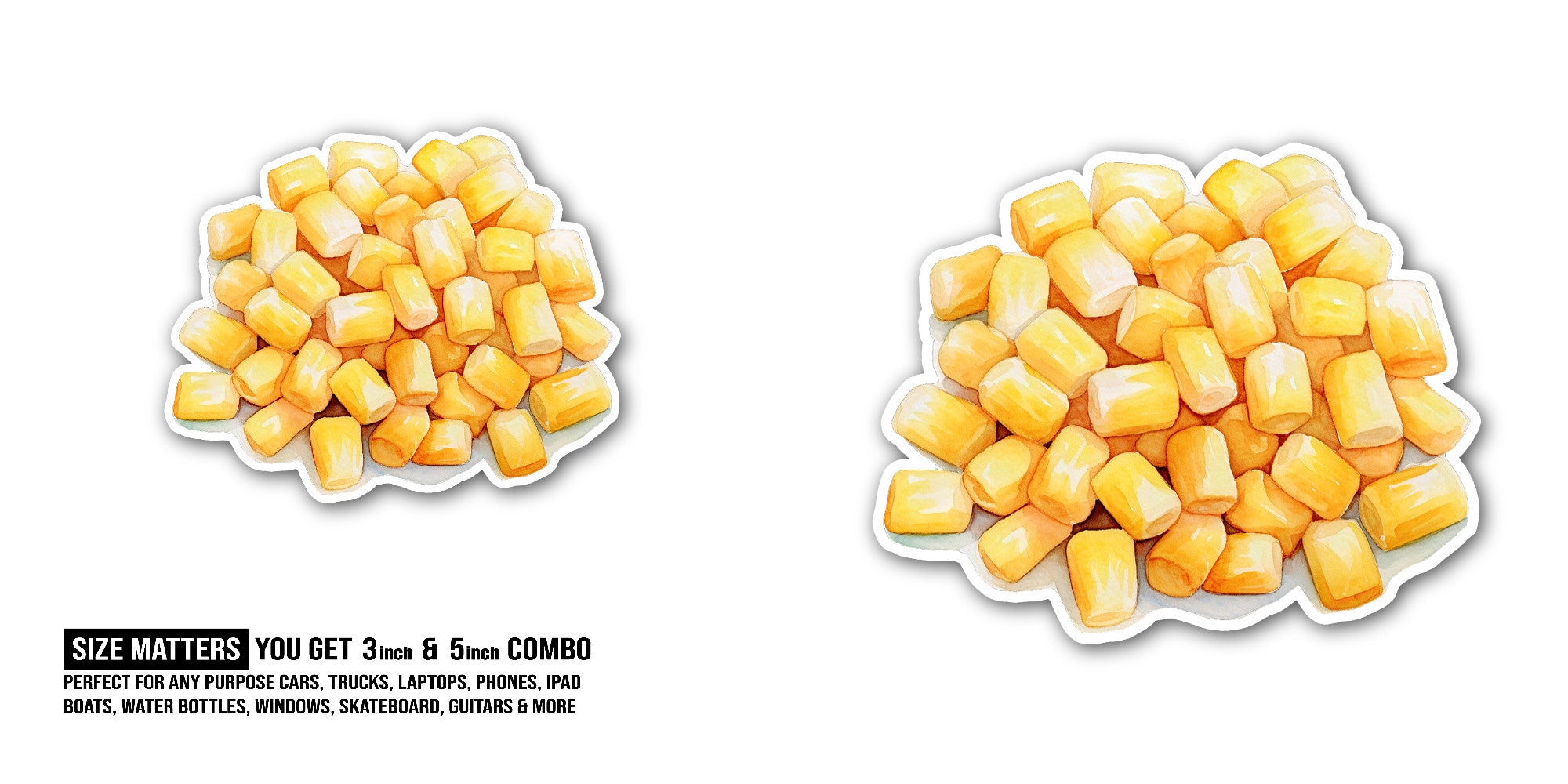 Yellow Colour Sweet corn Sticker, Waterproof Vinyl Decal Sticker Indoor Or Outdoor 2 (Pieces) 3" and 5"