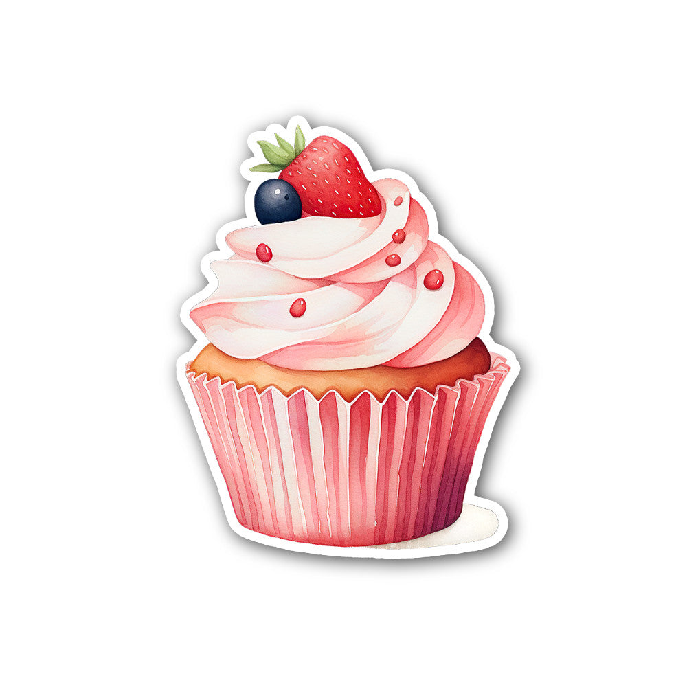 Ymmy Strawberry cupcake  Sticker, Waterproof Vinyl Decal Sticker Indoor Or Outdoor 2 (Pieces) 3" and 5"