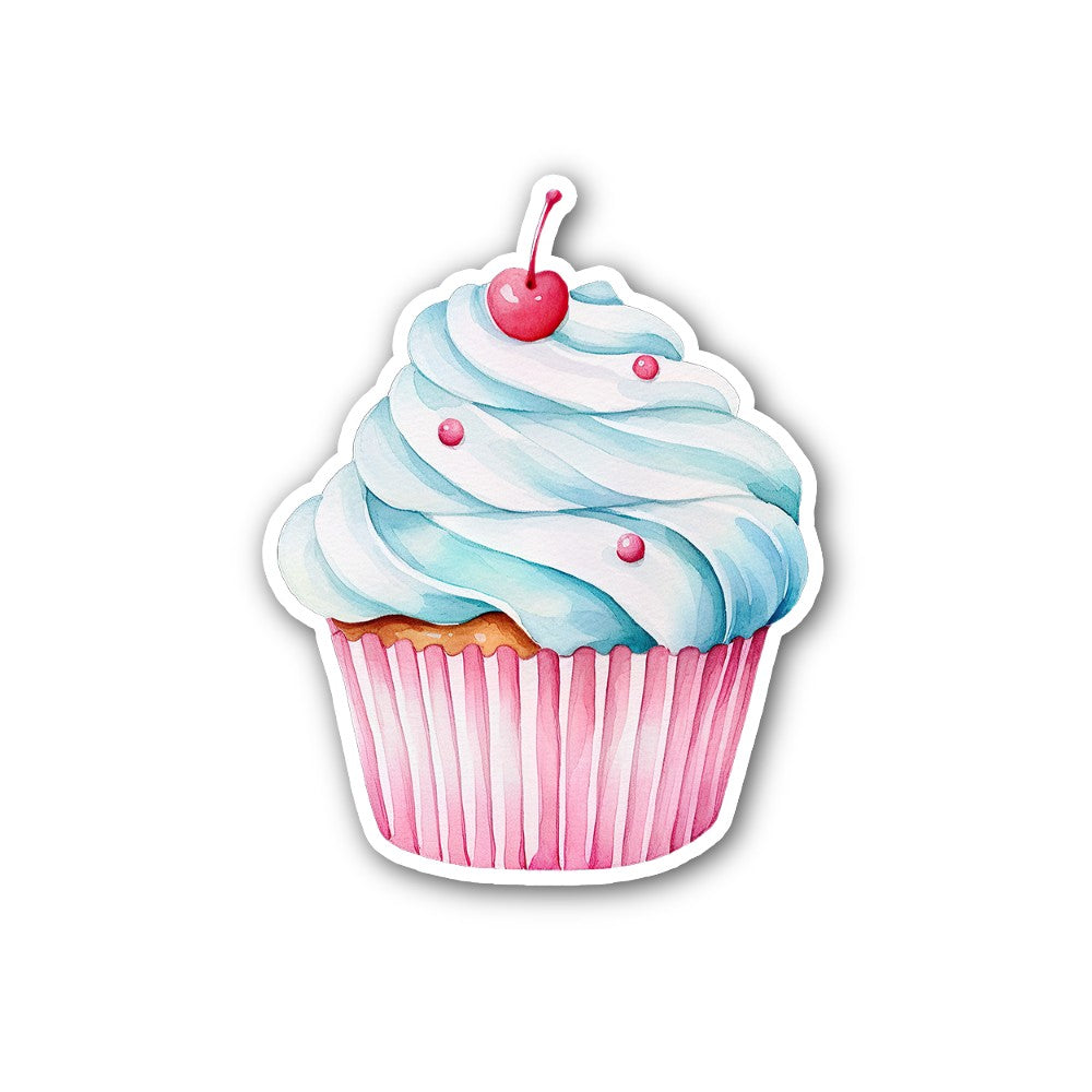 Cute Blue icing Cupcake  Sticker, Waterproof Vinyl Decal Sticker Indoor Or Outdoor 2 (Pieces) 3" and 5"