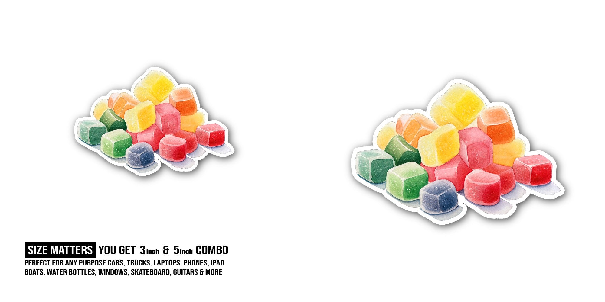 Yummy Jelly sugar candies  Sticker, Waterproof Vinyl Decal Sticker Indoor Or Outdoor 2 (Pieces) 3" and 5"