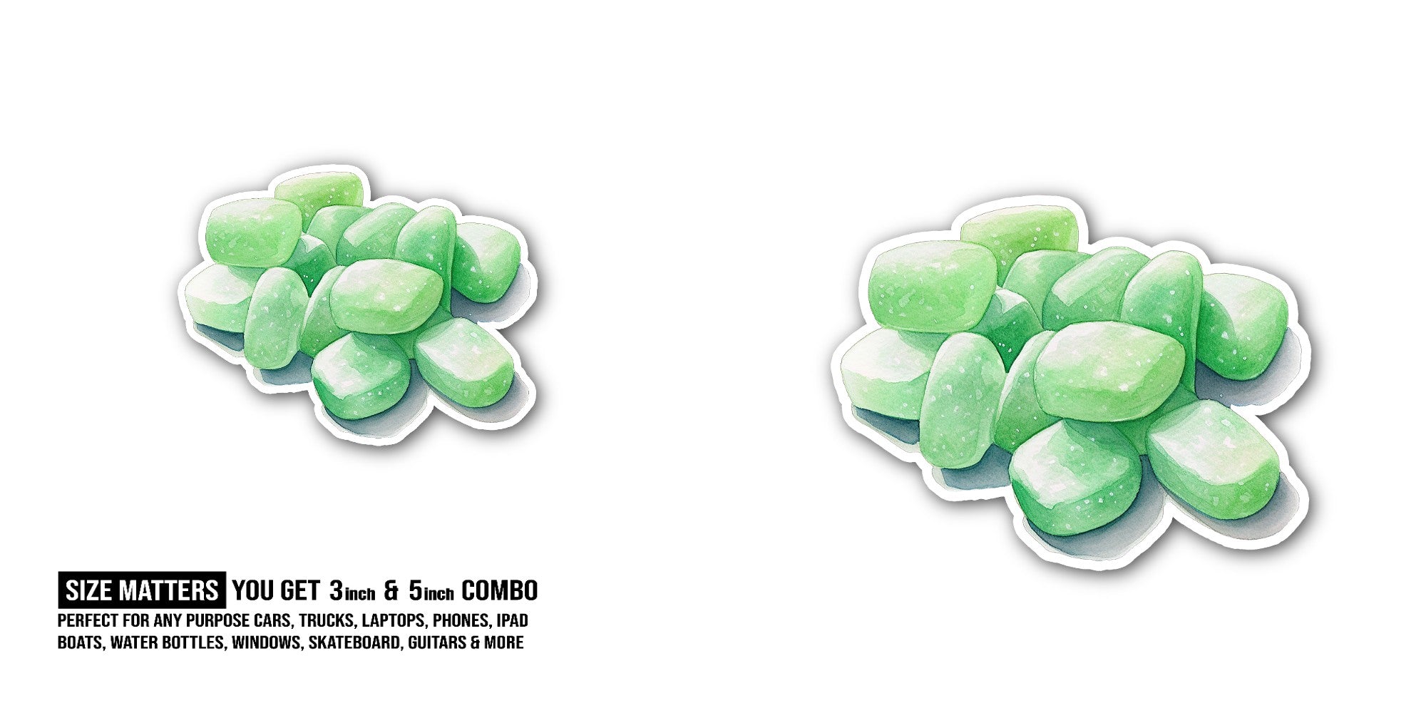Green bubblegum  Sticker, Waterproof Vinyl Decal Sticker Indoor Or Outdoor 2 (Pieces) 3" and 5"