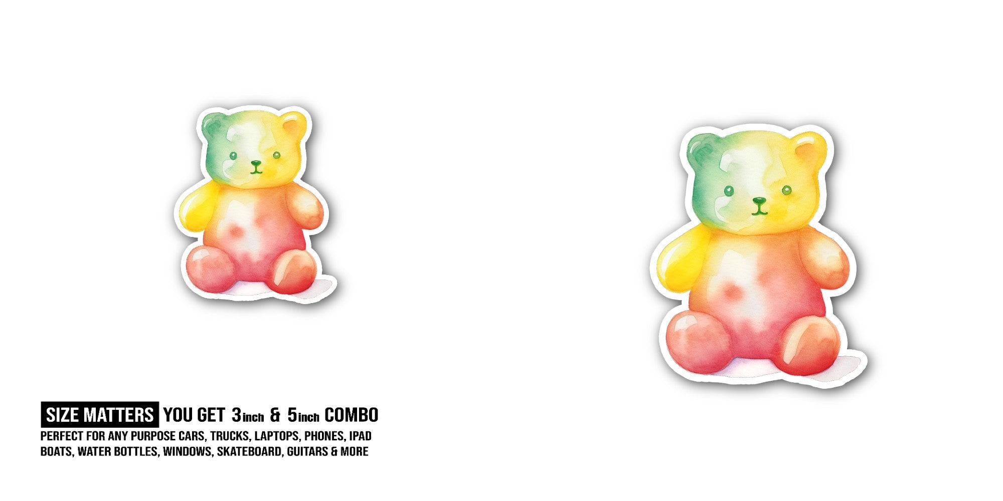 Cute Rainbow gummy bear Sticker, Waterproof Vinyl Decal Sticker Indoor Or Outdoor 2 (Pieces) 3" and 5"