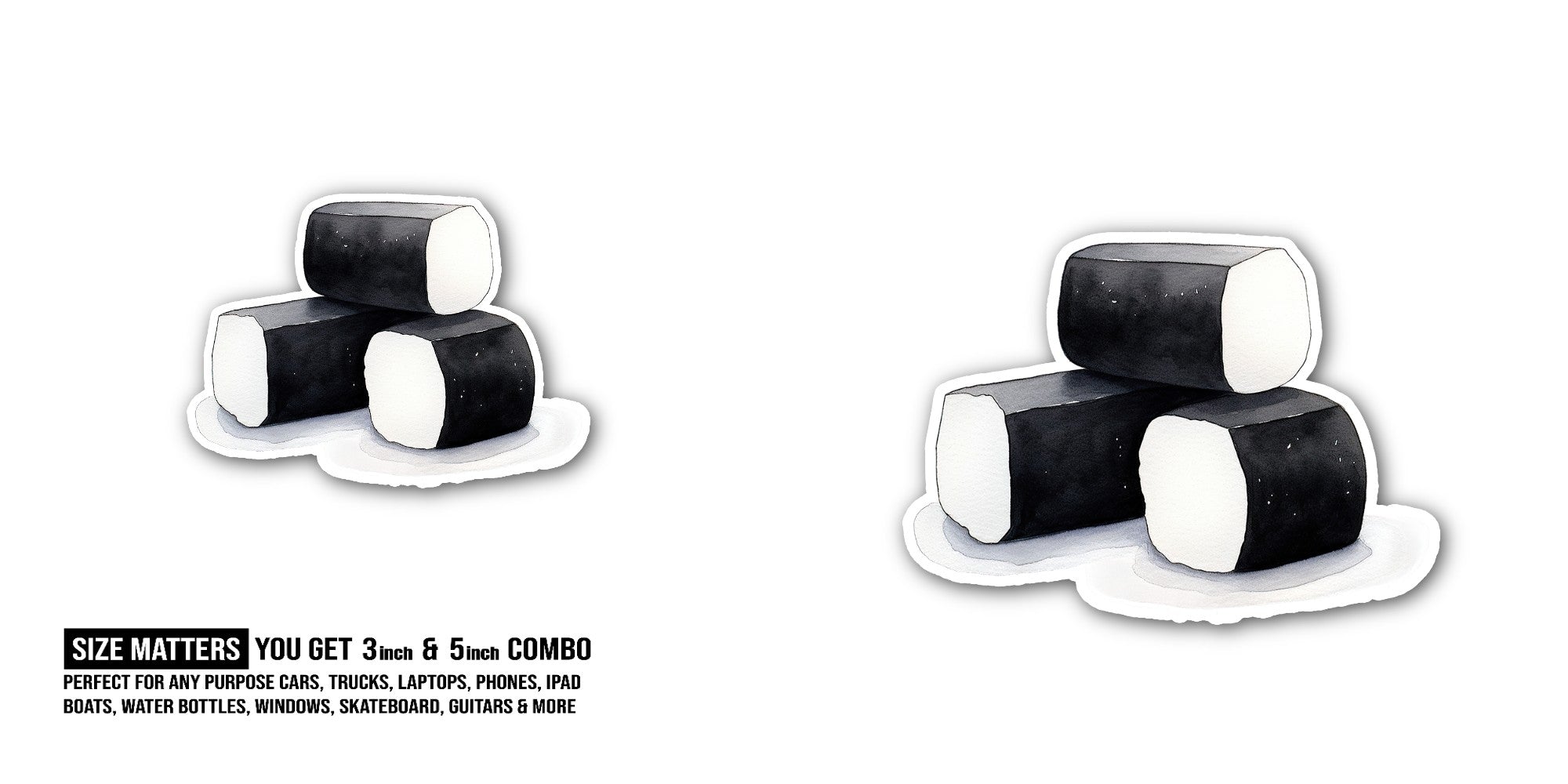 Yummy Sushi Rolls Sticker, Waterproof Vinyl Decal Sticker Indoor Or Outdoor 2 (Pieces) 3" and 5"