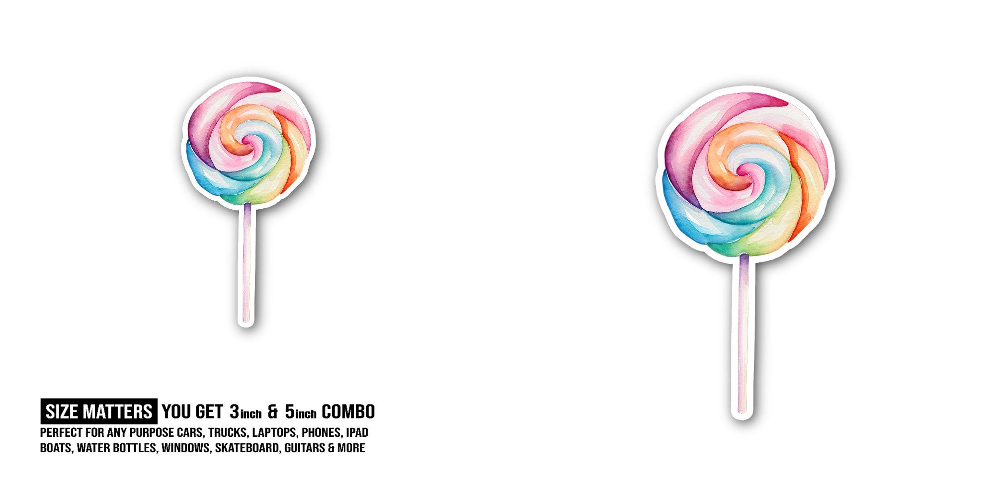 Cute Rainbow lollipop Sticker, Waterproof Vinyl Decal Sticker Indoor Or Outdoor 2 (Pieces) 3" and 5"