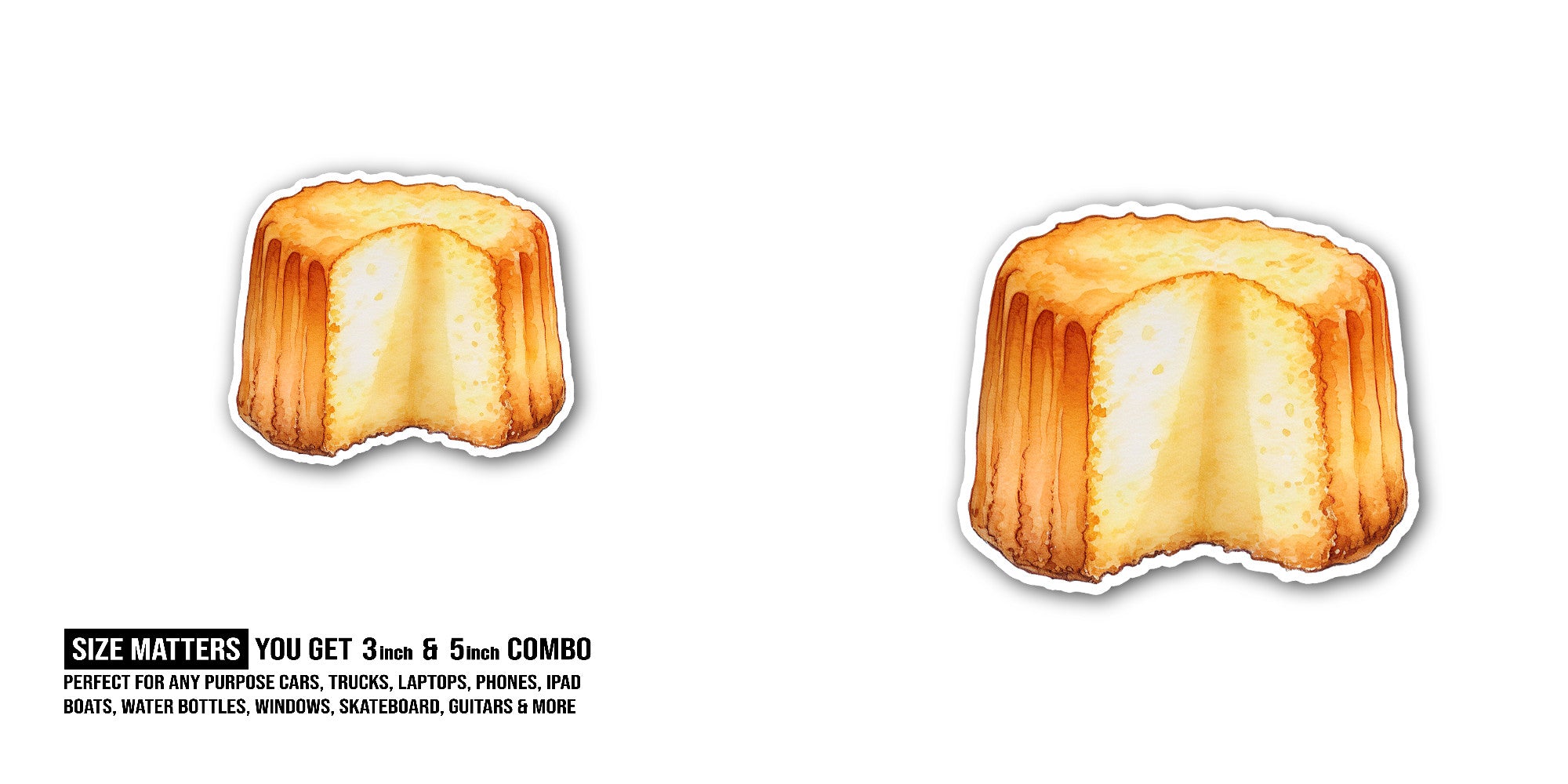 Cute Yummy Canele Sticker, Waterproof Vinyl Decal Sticker Indoor Or Outdoor 2 (Pieces) 3" and 5"