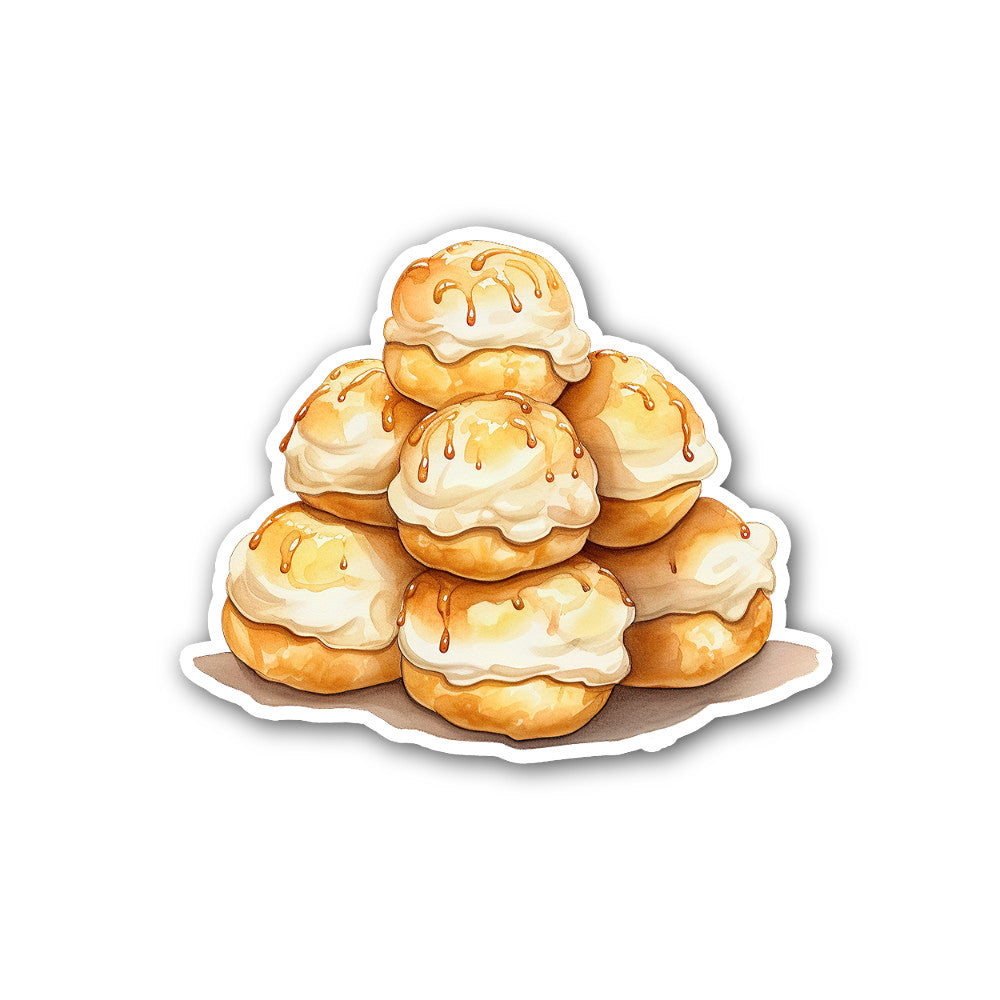 Tasty Cream Puffs Sticker, Waterproof Vinyl Decal Sticker Indoor Or Outdoor 2 (Pieces) 3" and 5"