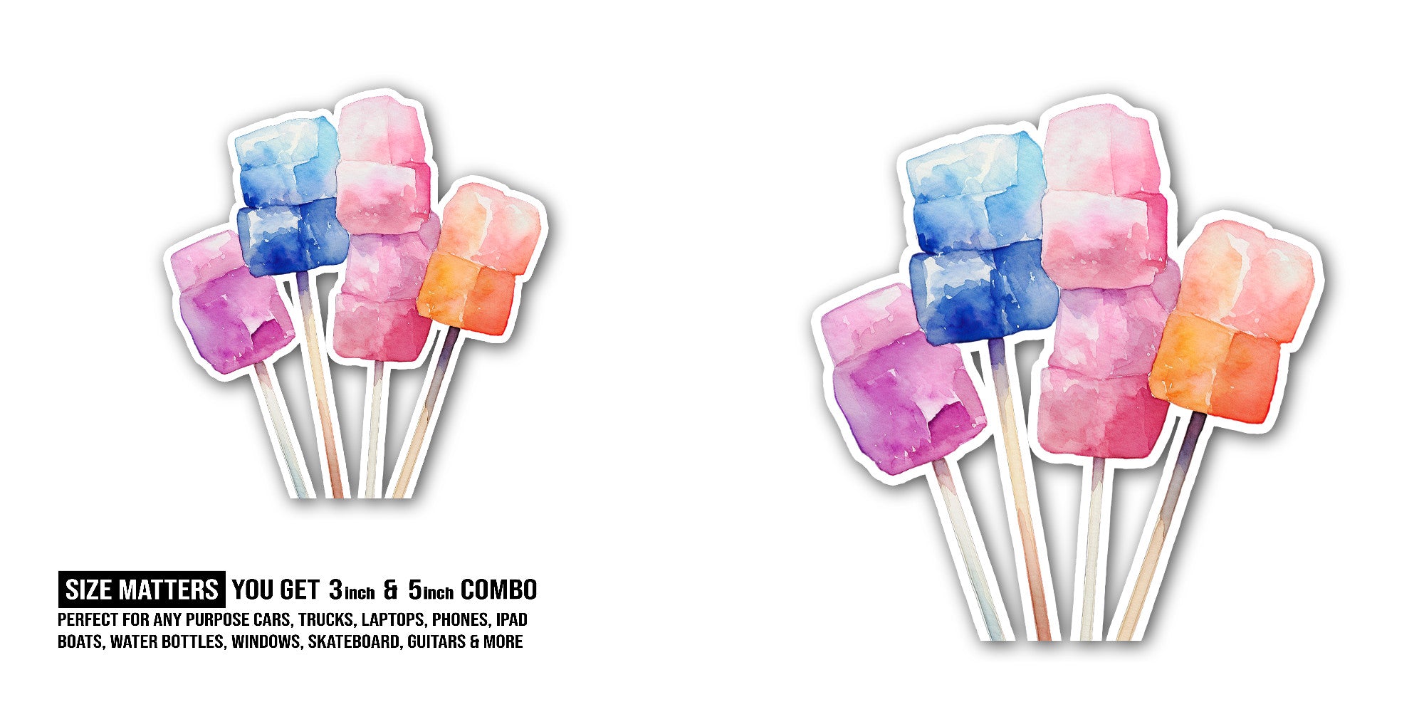 Beautiful Marshmallow on a Stick Sticker, Waterproof Vinyl Decal Sticker Indoor Or Outdoor 2 (Pieces) 3" and 5"