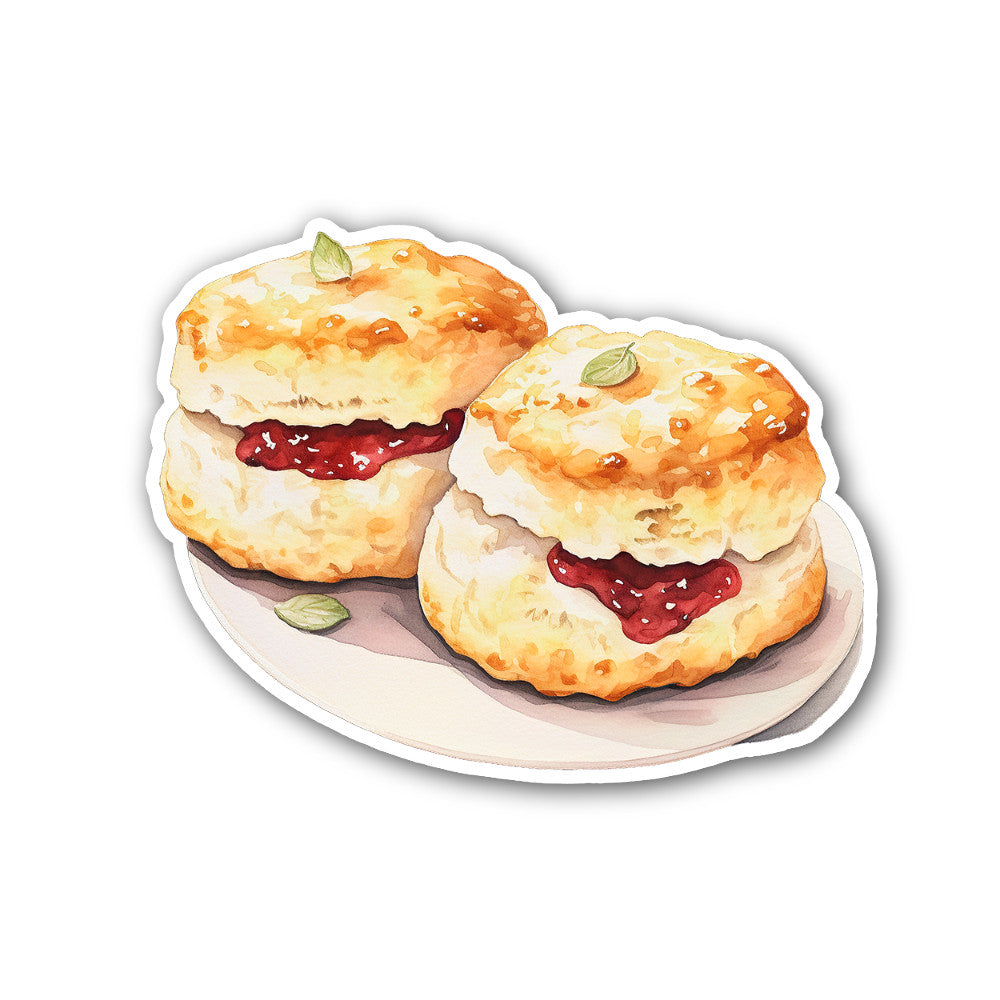 Tasty cheese scone Sticker, Waterproof Vinyl Decal Sticker Indoor Or Outdoor 2 (Pieces) 3" and 5"