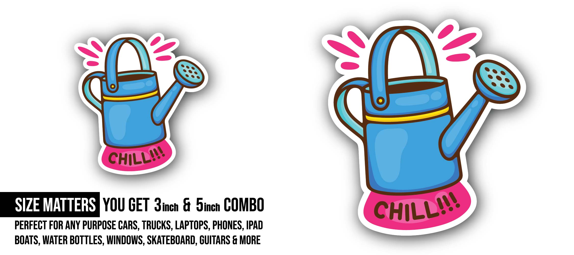 Watering Can Sticker, Waterproof Vinyl Decal Sticker Indoor Or Outdoor 2 (Pieces) 3" and 5"