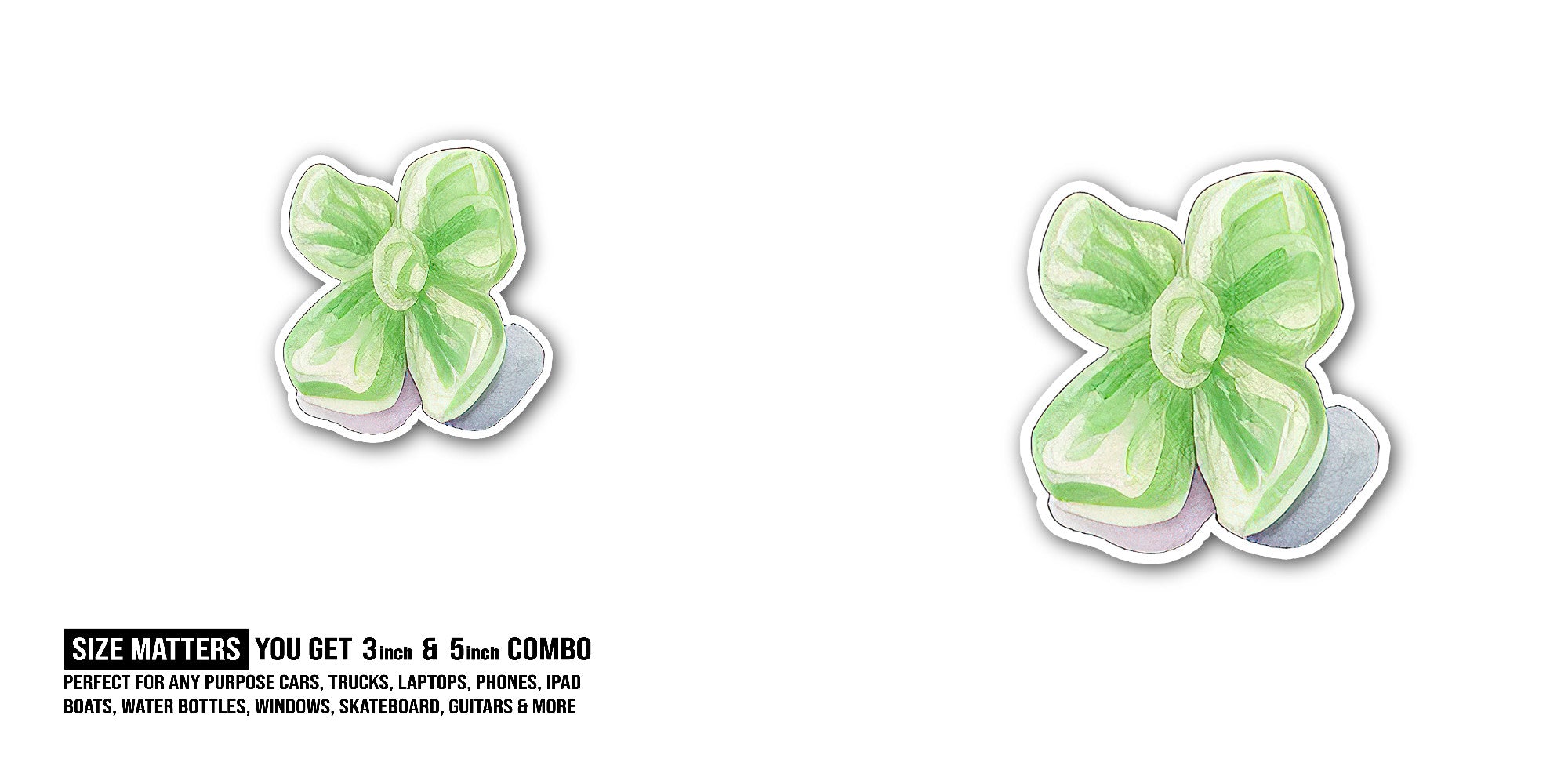 Green Beautiful bow Sticker, Waterproof Vinyl Decal Sticker Indoor Or Outdoor 2 (Pieces) 3" and 5"