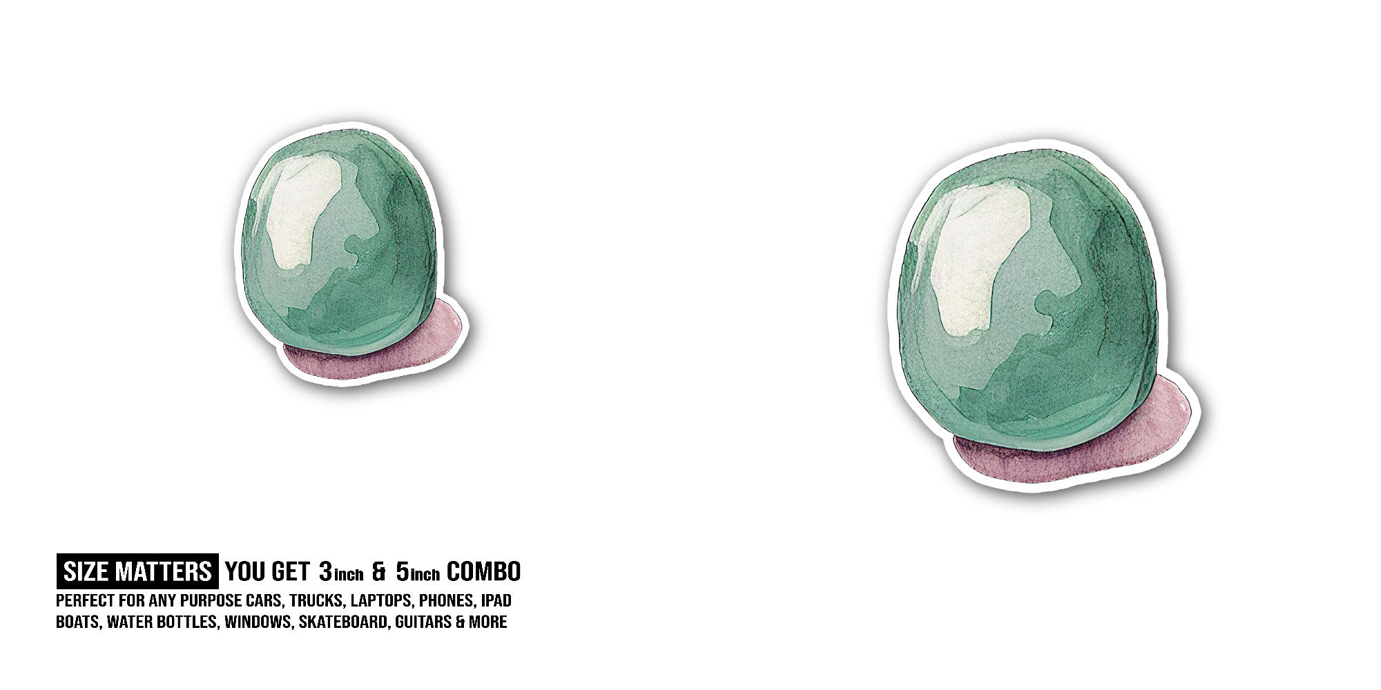 Green Colour Yummy Toffee  Sticker, Waterproof Vinyl Decal Sticker Indoor Or Outdoor 2 (Pieces) 3" and 5"