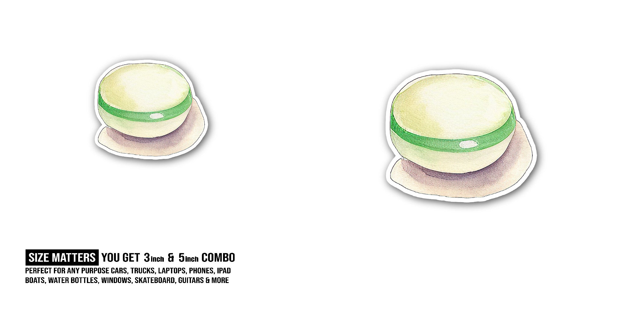 Green & White Colour Toffee   Sticker, Waterproof Vinyl Decal Sticker Indoor Or Outdoor 2 (Pieces) 3" and 5"