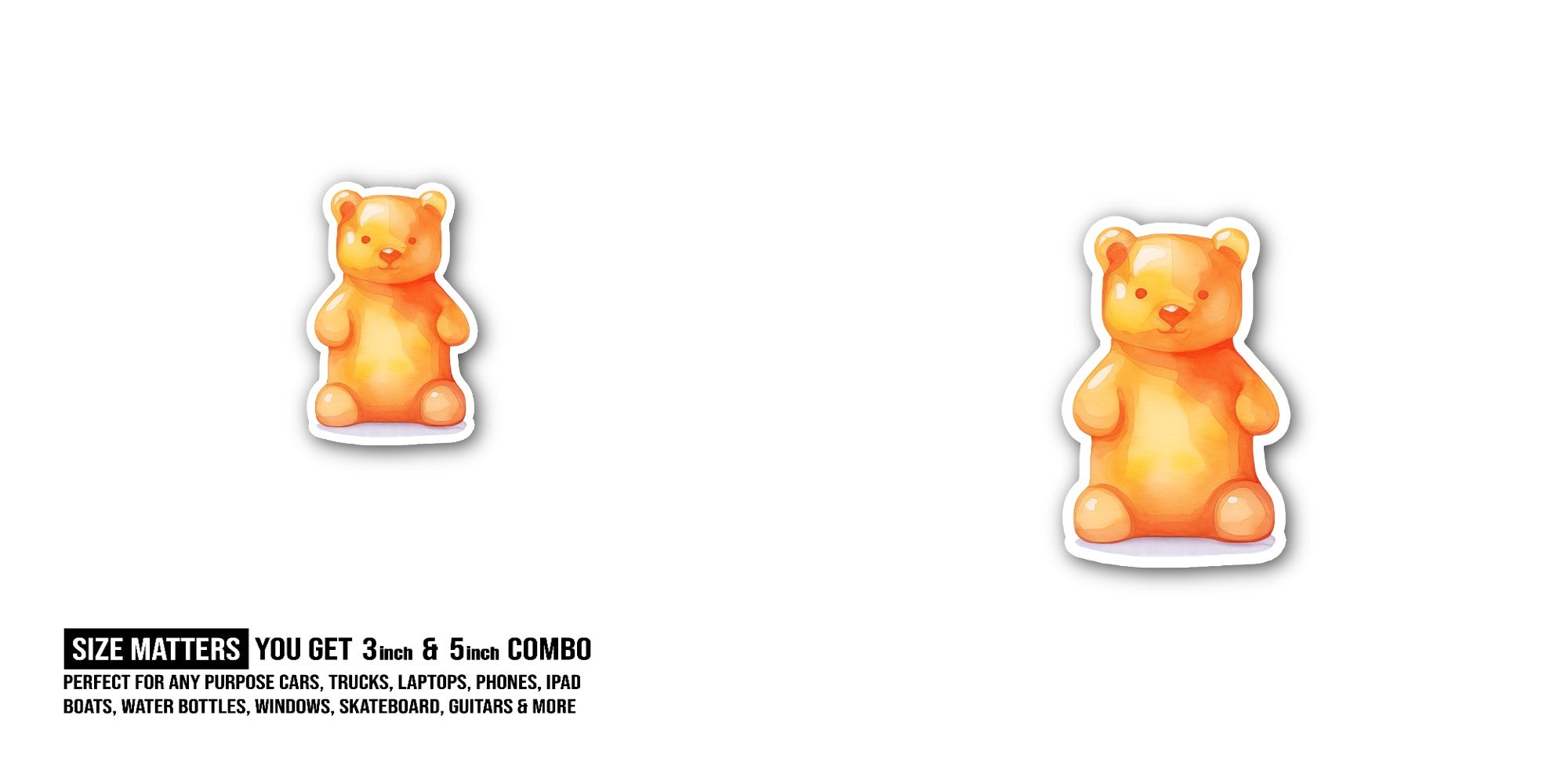 Orange Tasty Gummy Bear Sticker, Waterproof Vinyl Decal Sticker Indoor Or Outdoor 2 (Pieces) 3" and 5"