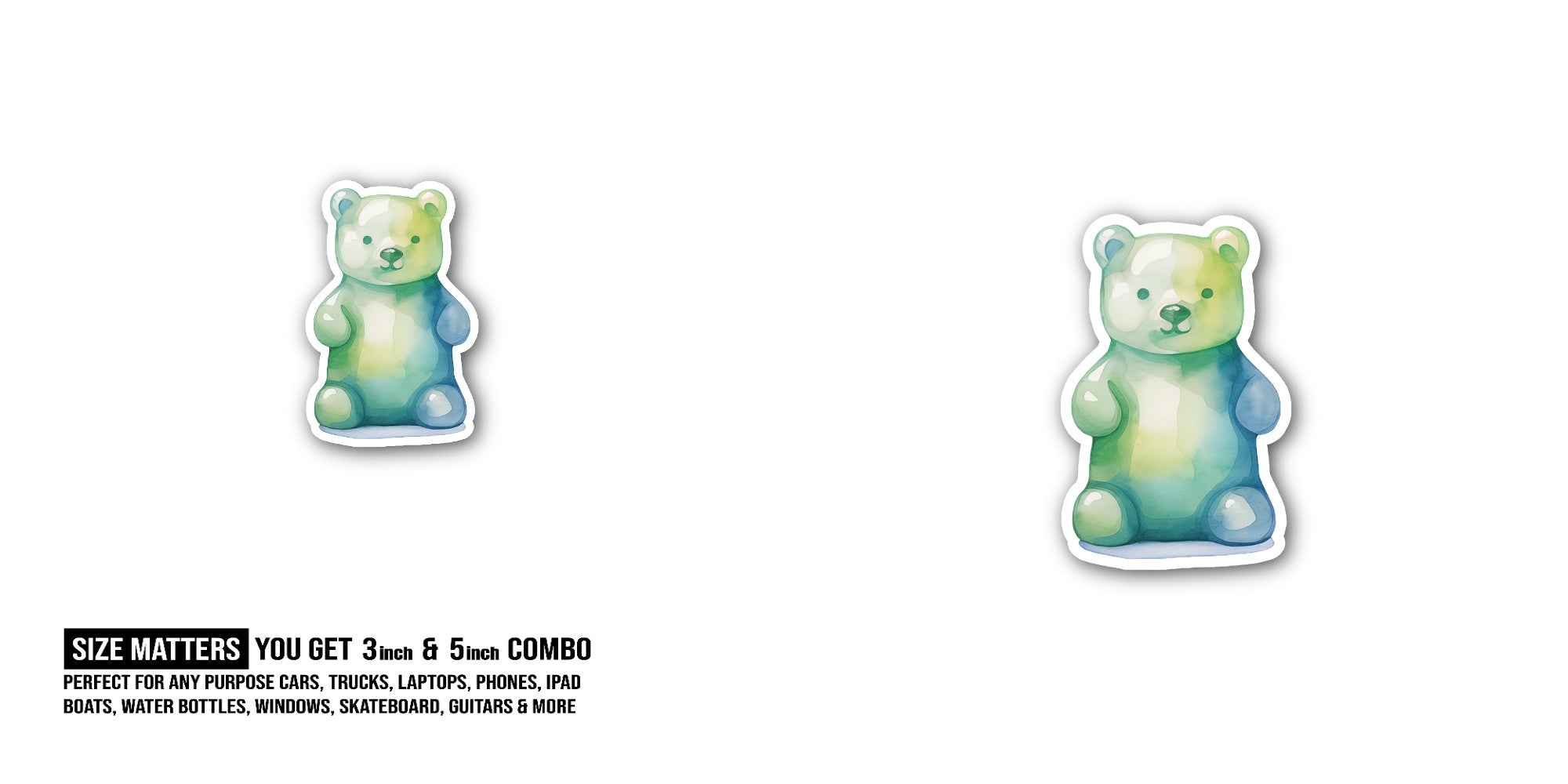 Light Green Gummy Bear Sticker, Waterproof Vinyl Decal Sticker Indoor Or Outdoor 2 (Pieces) 3" and 5"