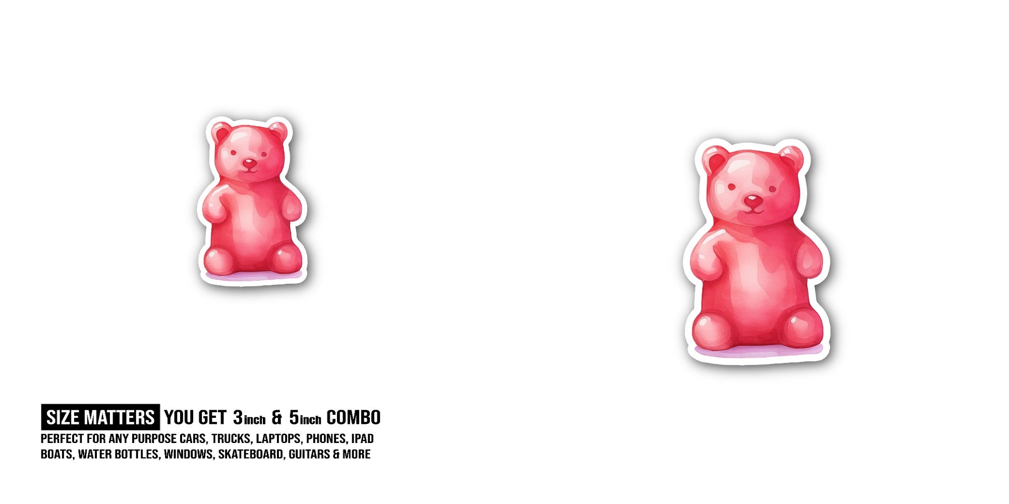 Pink Jelly Bear Sticker, Waterproof Vinyl Decal Sticker Indoor Or Outdoor 2 (Pieces) 3" and 5"