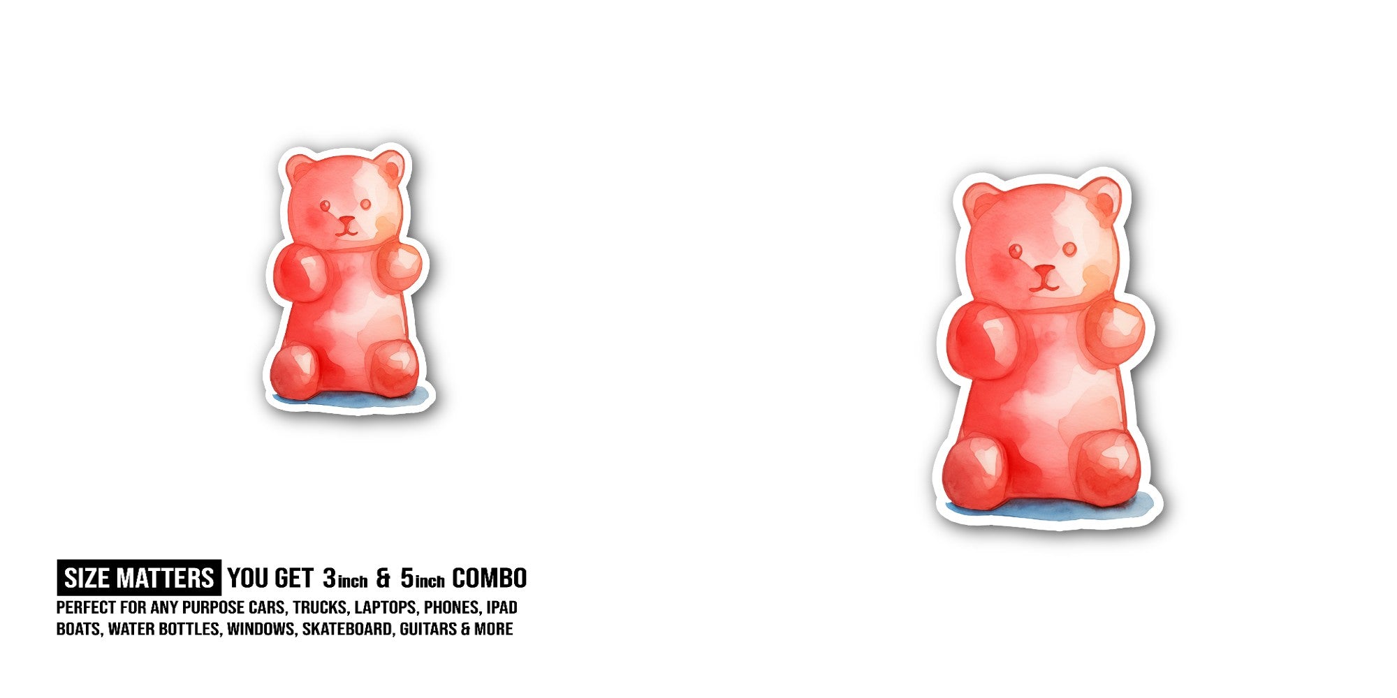 Orange Jelly Bear Sticker, Waterproof Vinyl Decal Sticker Indoor Or Outdoor 2 (Pieces) 3" and 5"