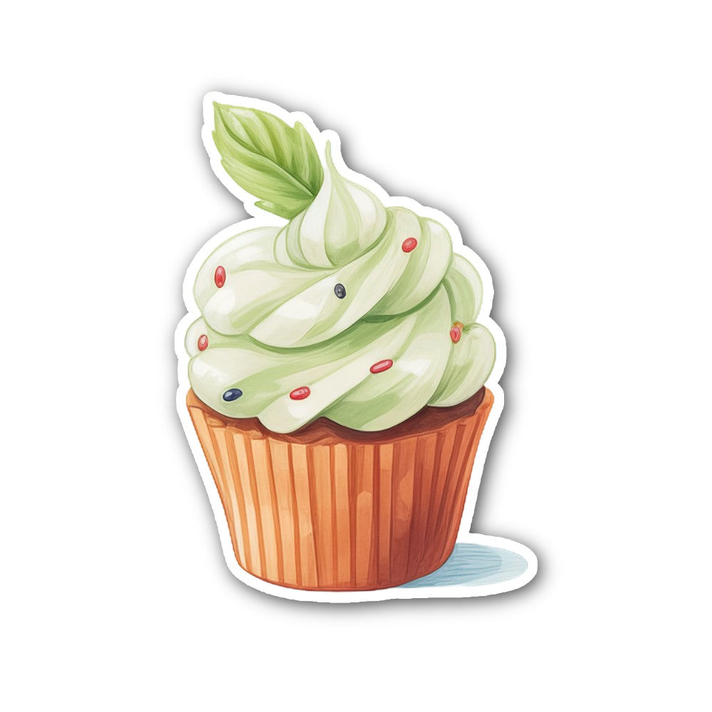 Green Colour Yummy Cupcake Sticker, Waterproof Vinyl Decal Sticker Indoor Or Outdoor 2 (Pieces) 3" and 5"