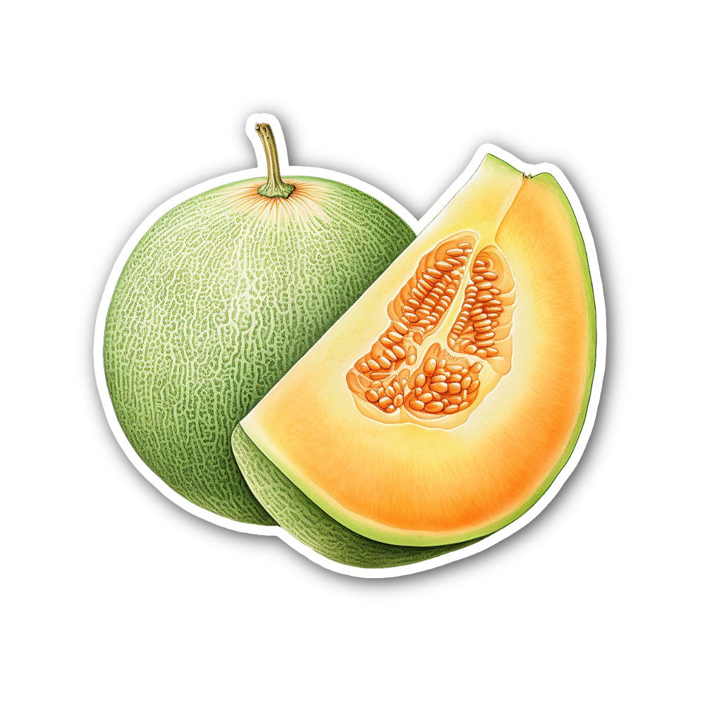 Fruit Cantaloupe Melon Sticker, Waterproof Vinyl Decal Sticker Indoor Or Outdoor 2 (Pieces) 3" and 5"
