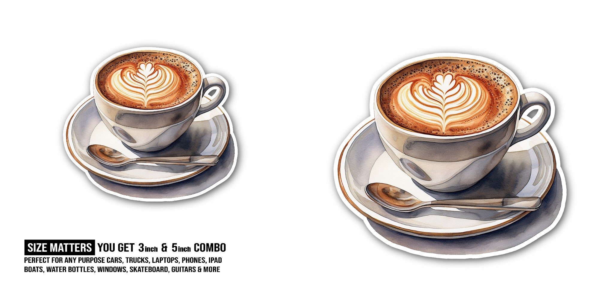 Cappuccino Sticker, Waterproof Vinyl Decal Sticker Indoor Or Outdoor 2 (Pieces) 3" and 5"