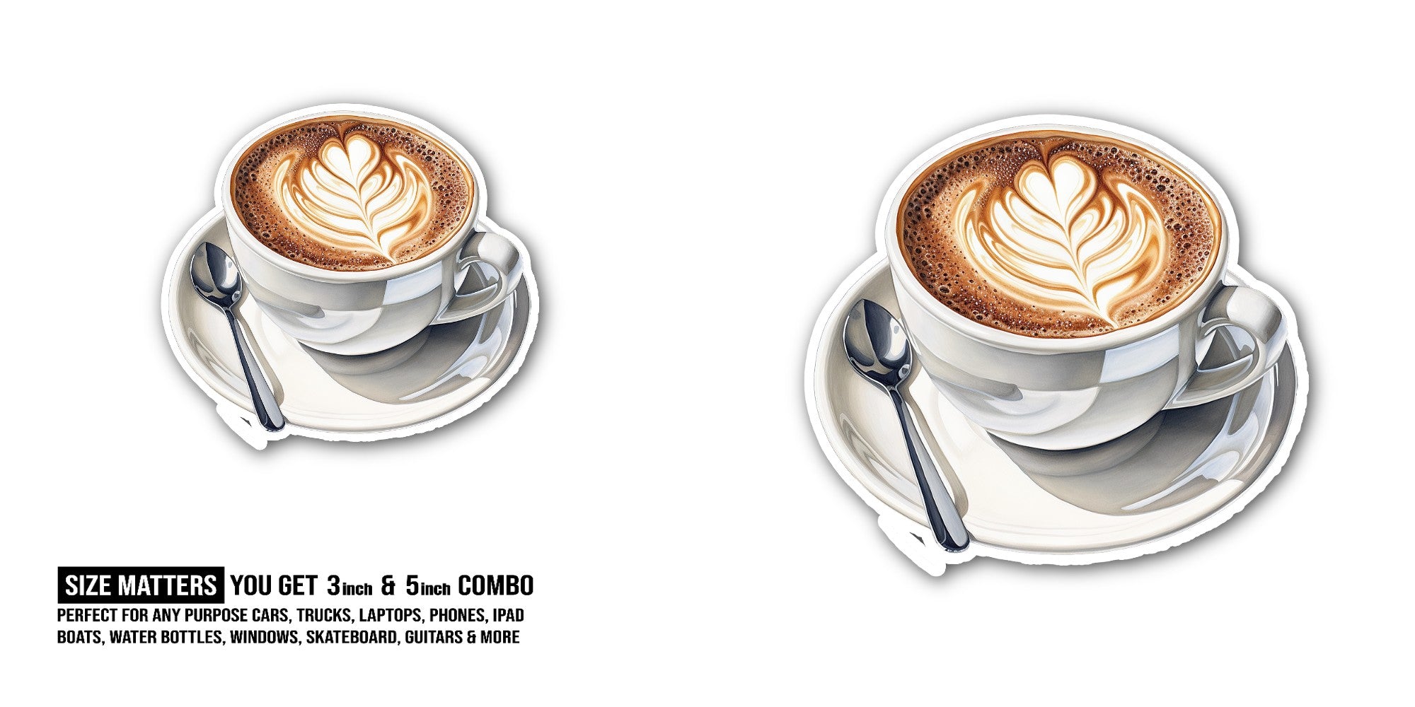 Cappuccino Coffee Sticker, Waterproof Vinyl Decal Sticker Indoor Or Outdoor 2 (Pieces) 3" and 5"