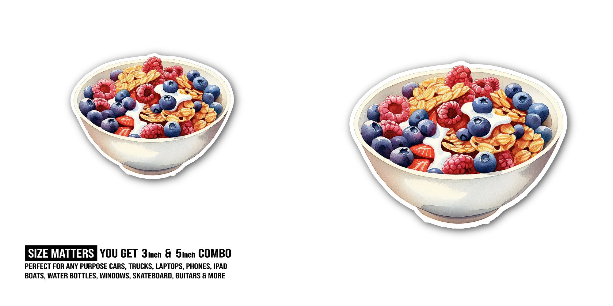 Cereal Sticker, Waterproof Vinyl Decal Sticker Indoor Or Outdoor 2 (Pieces) 3" and 5"