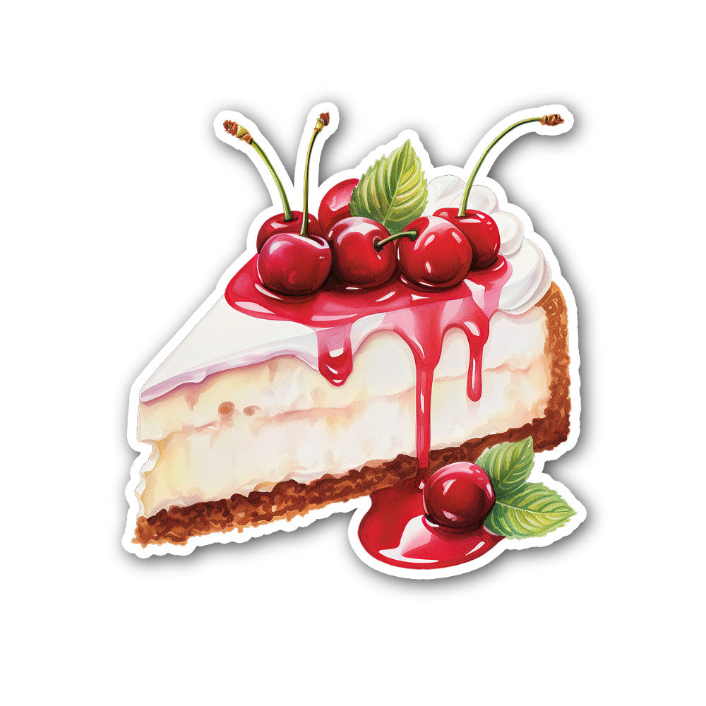 Cherry Cake Sticker, Waterproof Vinyl Decal Sticker Indoor Or Outdoor 2 (Pieces) 3" and 5"