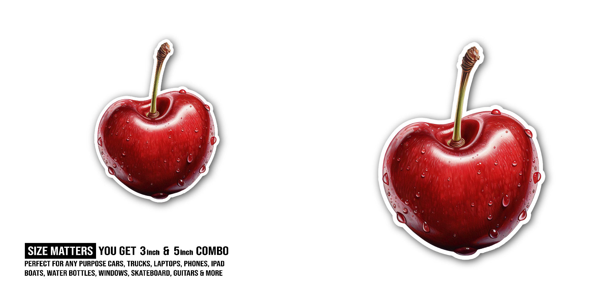 Sweet Cherry Sticker, Waterproof Vinyl Decal Sticker Indoor Or Outdoor 2 (Pieces) 3" and 5"