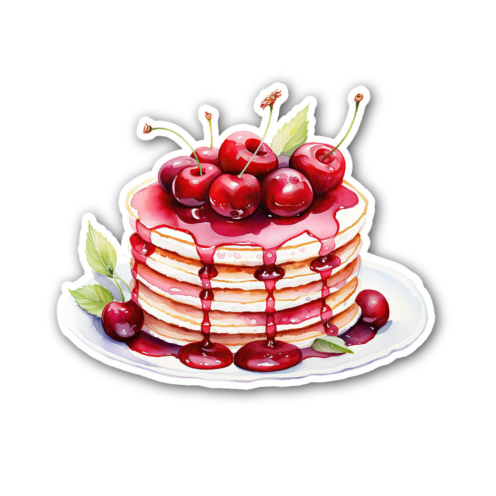Pancakes with cherries Sticker, Waterproof Vinyl Decal Sticker Indoor Or Outdoor 2 (Pieces) 3" and 5"